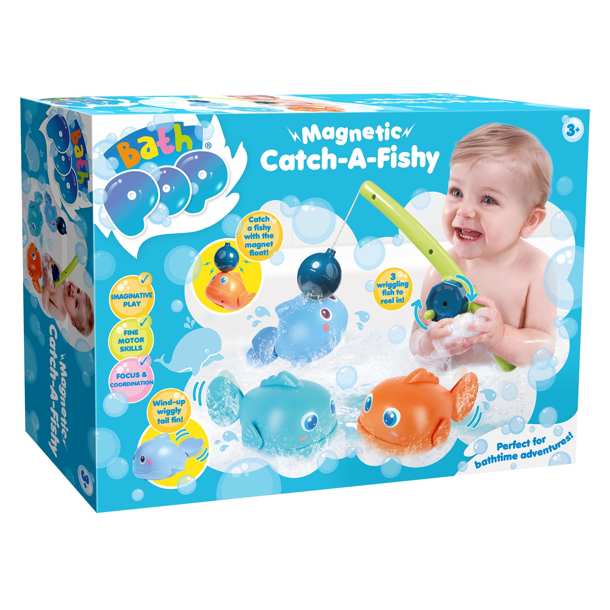 Bath Pop Magnetic Catch-A-Fishy Bath Toy – Wind-Up Swimming Fish & Fishing Rod with Clicking Reel – Toddler Bathtub Fishing Game – Sensory & Coordination Toy for Ages 3+