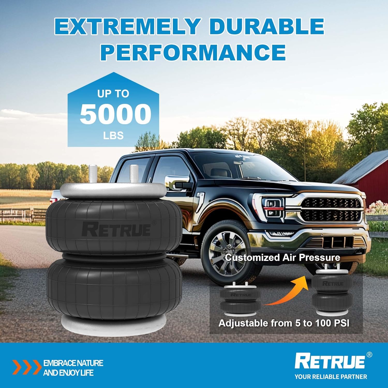 RETRUE Rear Air Bags Suspension Kit for 2015-2025 Ford F150 Truck Towing, 5000 Lbs of Load Leveling Capacity, Replacement for Firestone 2582 Ride Rite Airbags for Trucks Rear Suspension