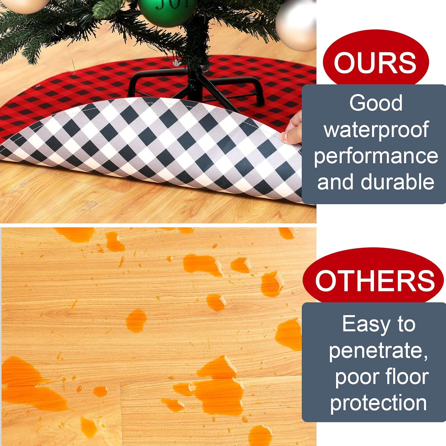 Kathfly 30 Inch Christmas Tree Stand Mat Red Black White Plaid Christmas Tree Mat for Under Trees Xmas Trees Protector Mats Round Waterproof Stand Mats Accessory Reversible Pad for Floor Protection