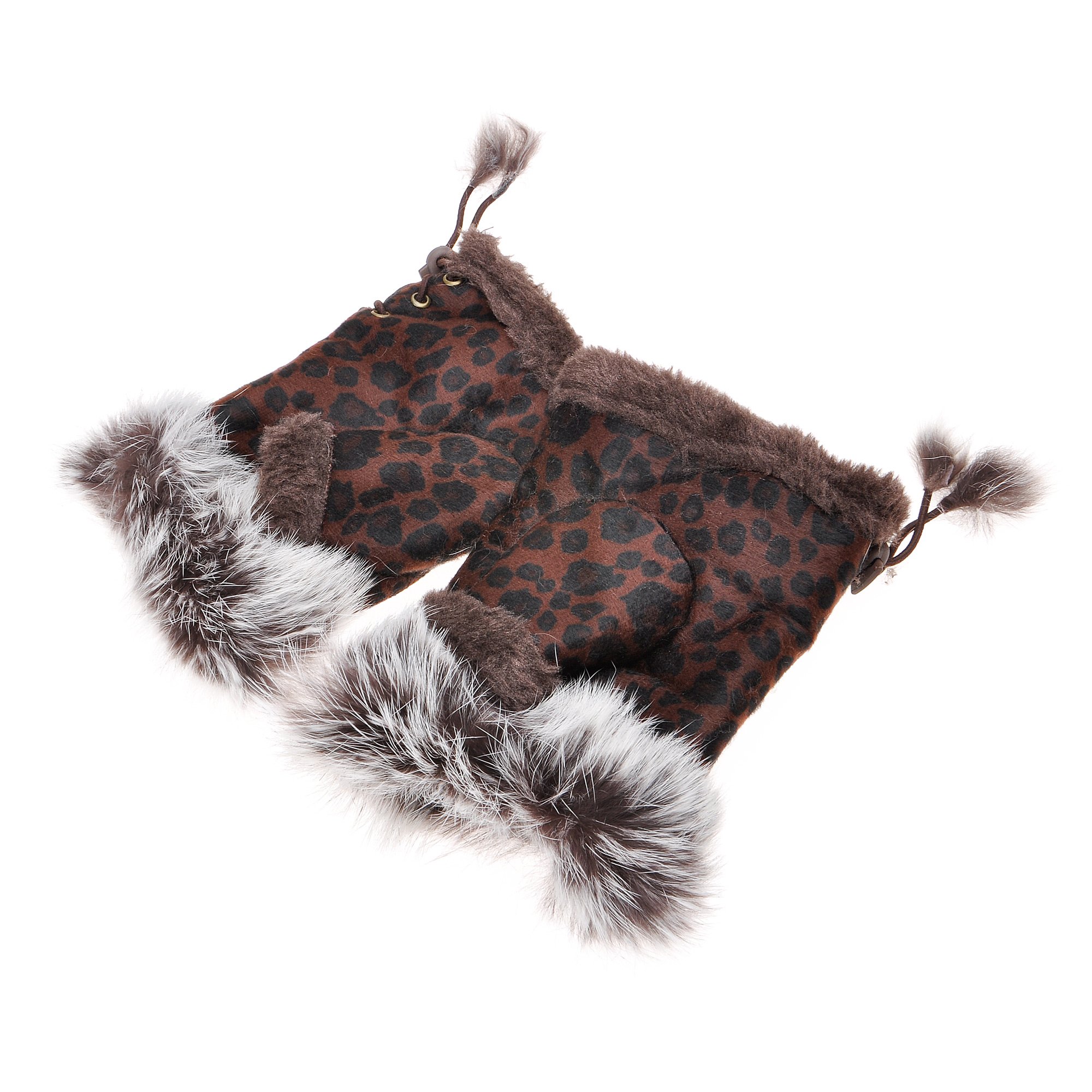 ZLYC Women Winter Faux Fur Half Finger Gloves Girls Warm Fingerless Mittens (Leopard Brown),M