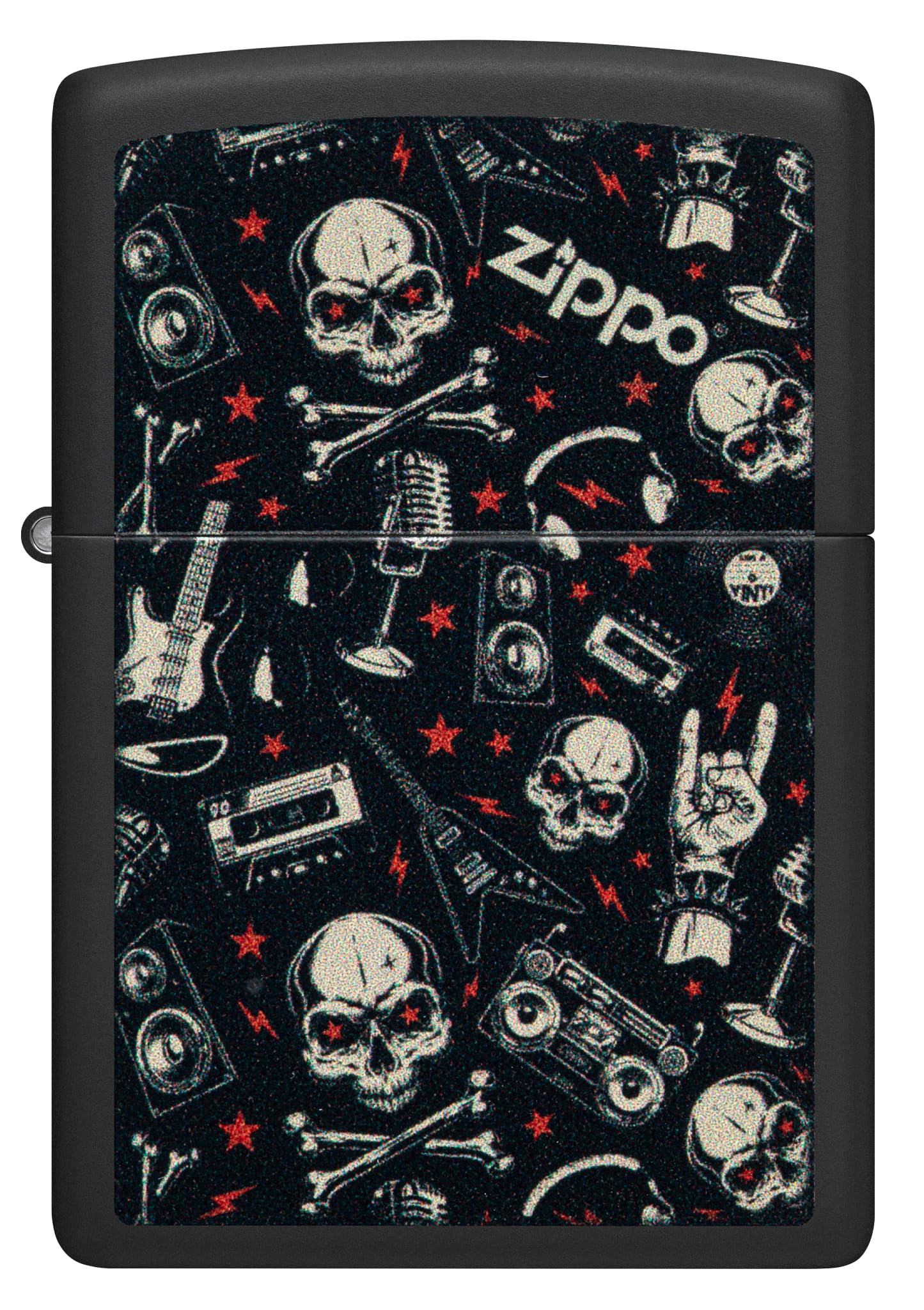 Zippo Briquet tempête Grunt Pattern with Skulls, Motif Grunge avec crânes, Noir Mat, Image Couleur, Rechargeable, réutilisable, Design Coupe-Vent, boîte Cadeau, fabriqué aux États-Unis