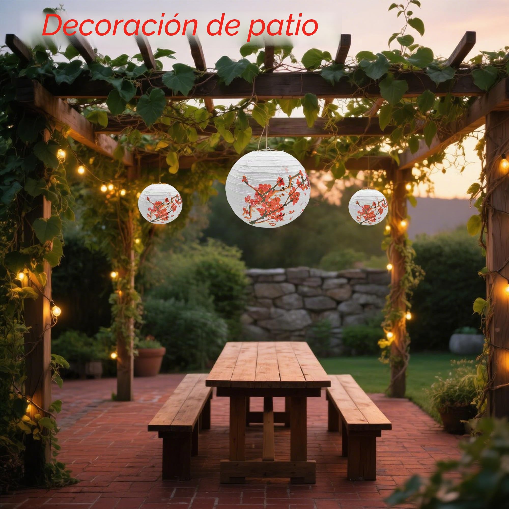 4 Pcs Pantalla Redonda Linterna Papel China Linternas Decoraciones Colgantes Lámpara Papel Flor Ciruelo Flor Decoración Jardín Banquete Boda Cumpleaños (A)