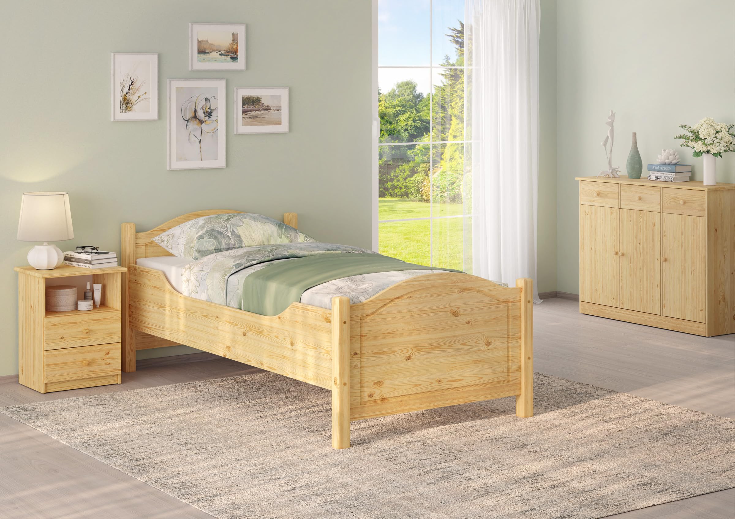 Letto in vero legno bianco extra alto 100x200 pino massiccio accessori