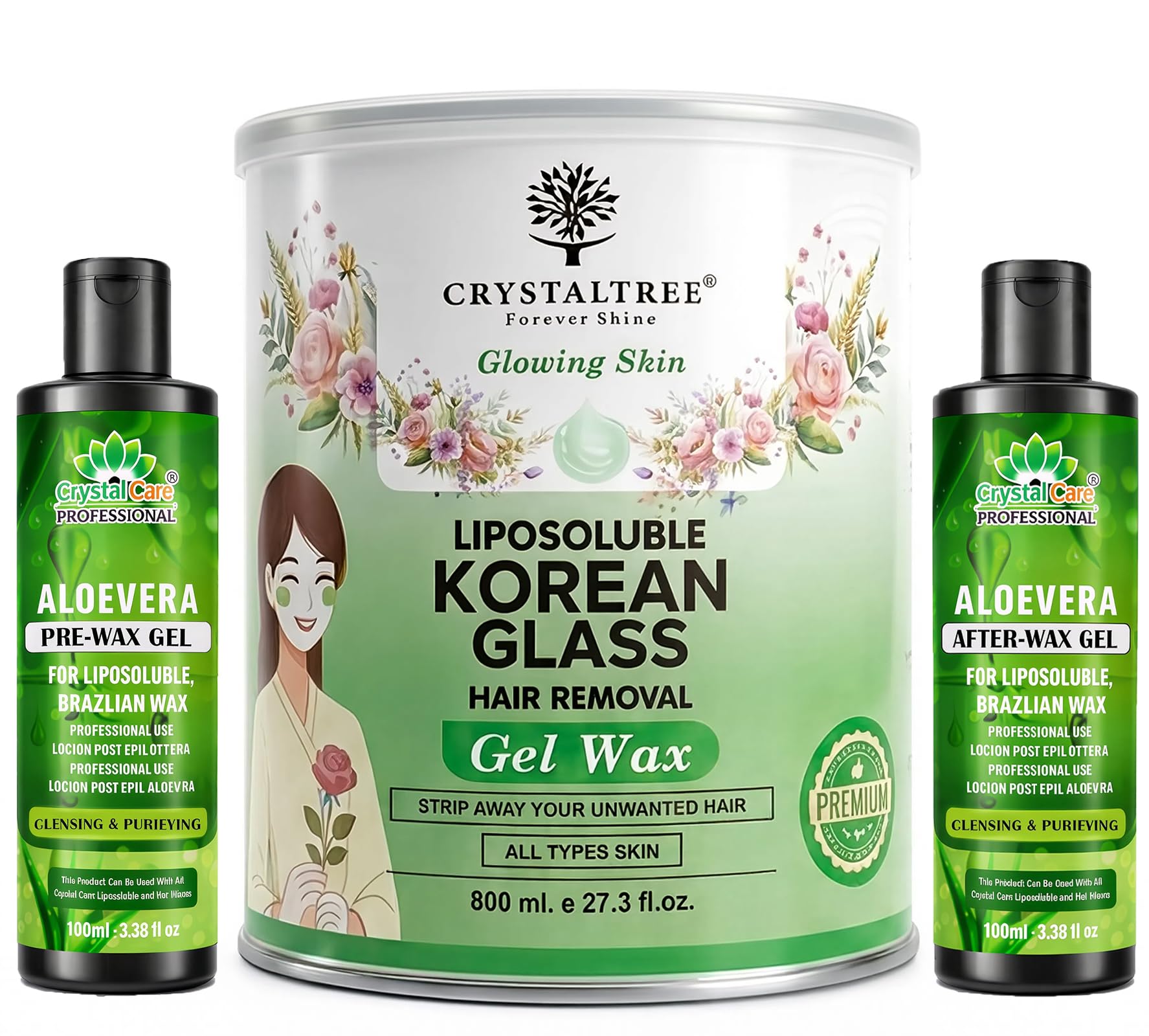 Crystal Care Liposoluble Korean Glass Gel Wax for Hair Removal | Brazilian for Women & Men | Professional Salon | Smooth & Glowing Skin | All Skin Types | 800ml with Pre & After Aloe Vera Gel-image-19