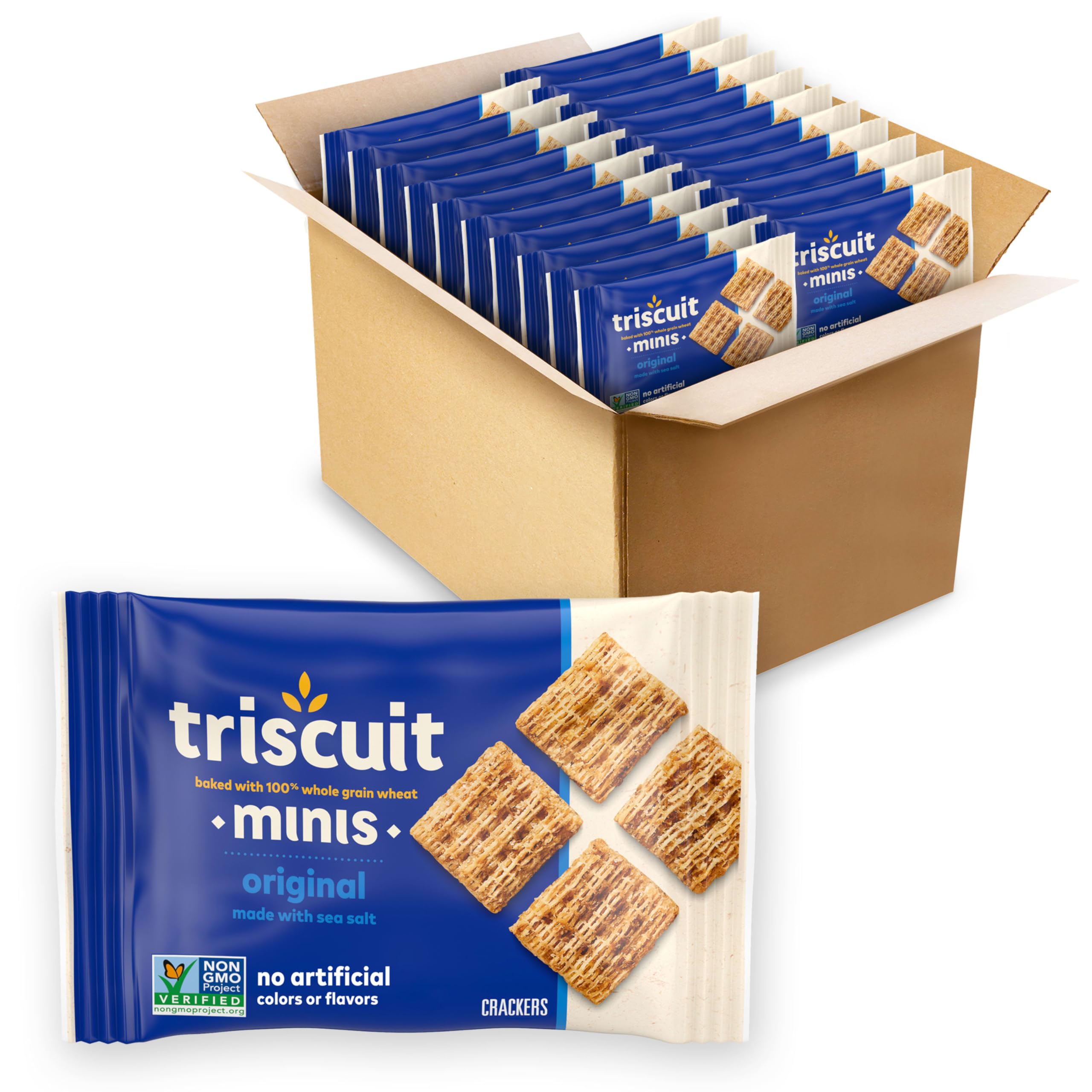 Triscuit Minis Original Whole Grain Wheat Crackers, Vegan Crackers, Bulk Lunch Snacks, 20 Snack Packs