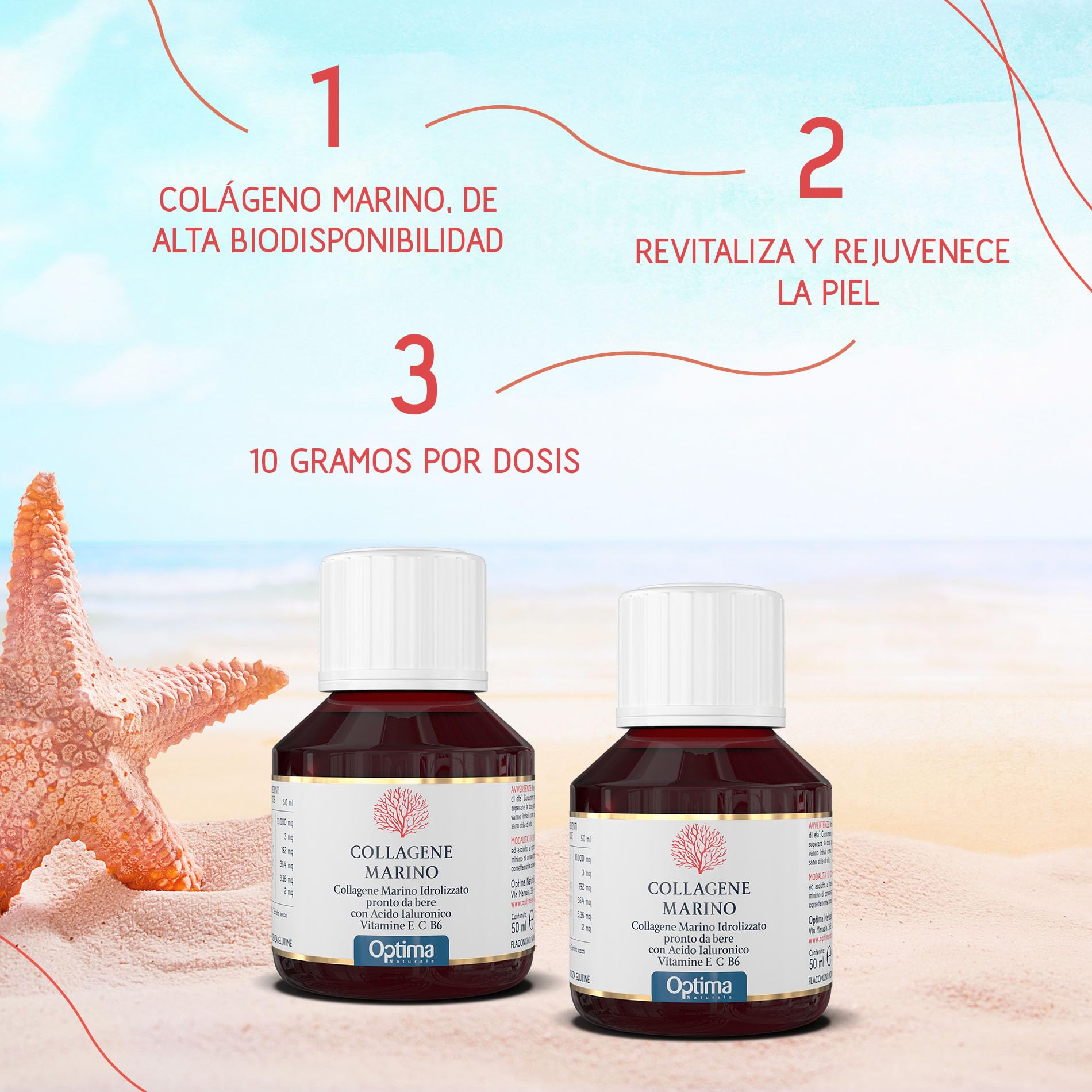 Colágeno Marino PRO 10 000 mg - tratamiento intensivo - 10 g de colágeno por dosis - a base de colágeno marino hidrolizado - con ácido hialurónico y vitaminas B6, C y E Optima Naturals