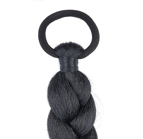 Miniatura 6 de Paquete de 2 extensiones de cabello trenzado largo para cola de caballo con lazo elástico, lacio y elegante, extensiones de cabello trenzado