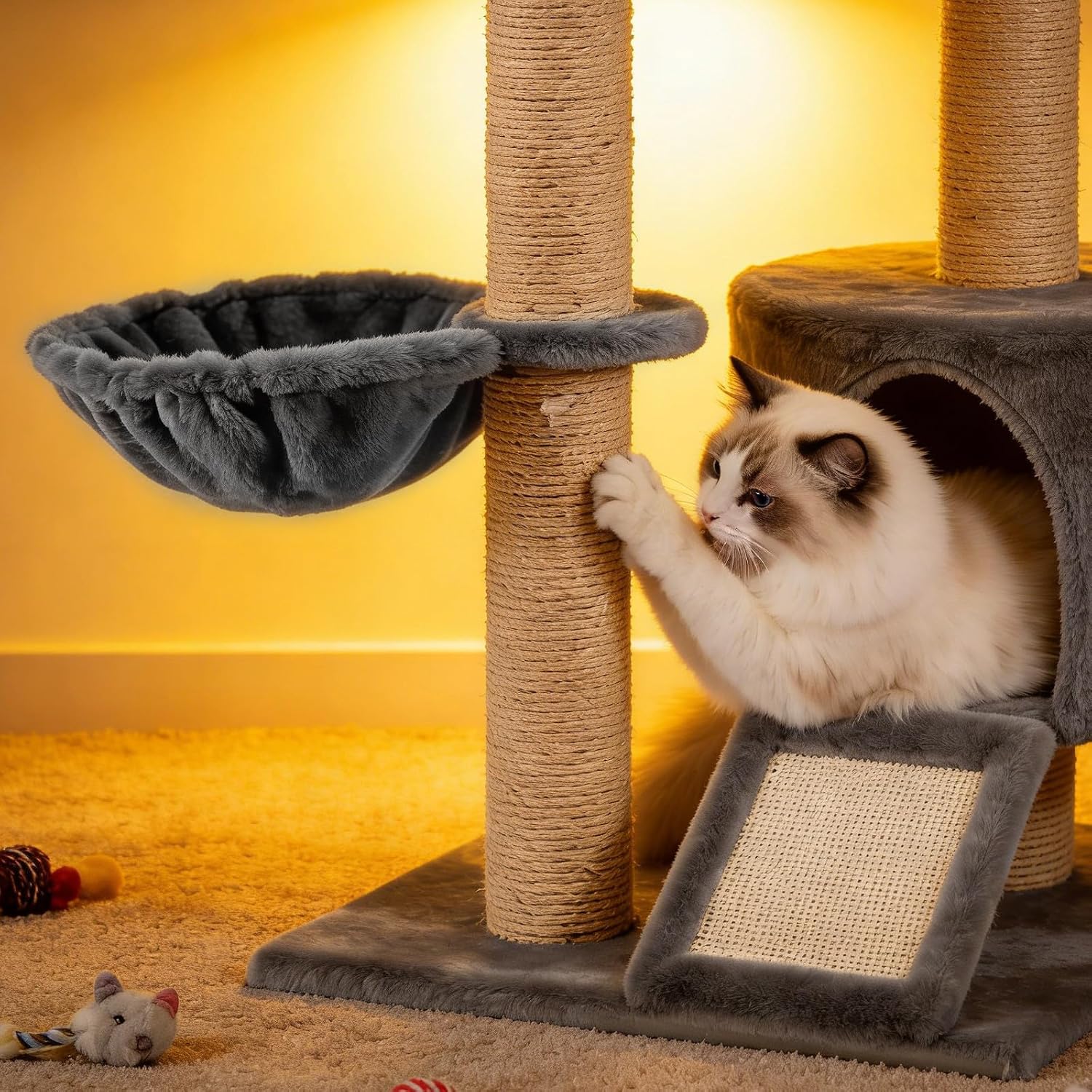 BESTonZON Soft Plush Cat Tree Hammock Replacement for Cats and Kittens, Foldable Portable Steel Frame Bed, Scratch-Proof Spoon-Shaped Hanging Hammock for Home and Balcony