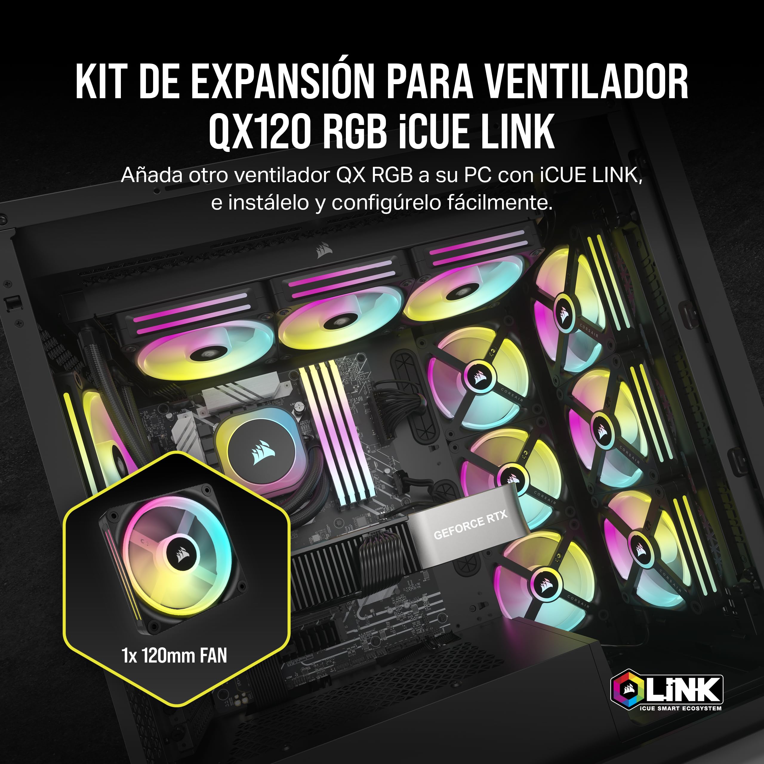 Corsair iCUE Link QX120 RGB RGB de Cúpula Magnética de 120mm Ventilador - Negro