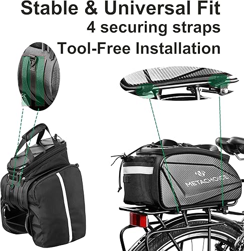 Miniatura 5 de Bolsa para maletero de bicicleta 17L-35L expandible, bolsa rígida para bicicleta con bolsillos plegables para comestibles, bolsa trasera impermeable