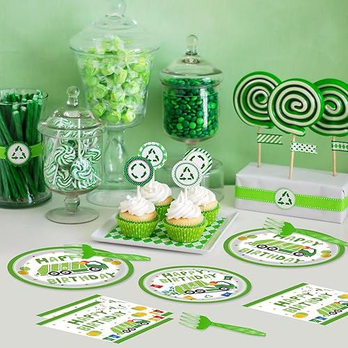 Miniatura 7 de BQK Platos de papel para camión de basura, 96 unidades, decoraciones de cumpleaños, camiones de basura, suministros de fiesta, camiones de basura,