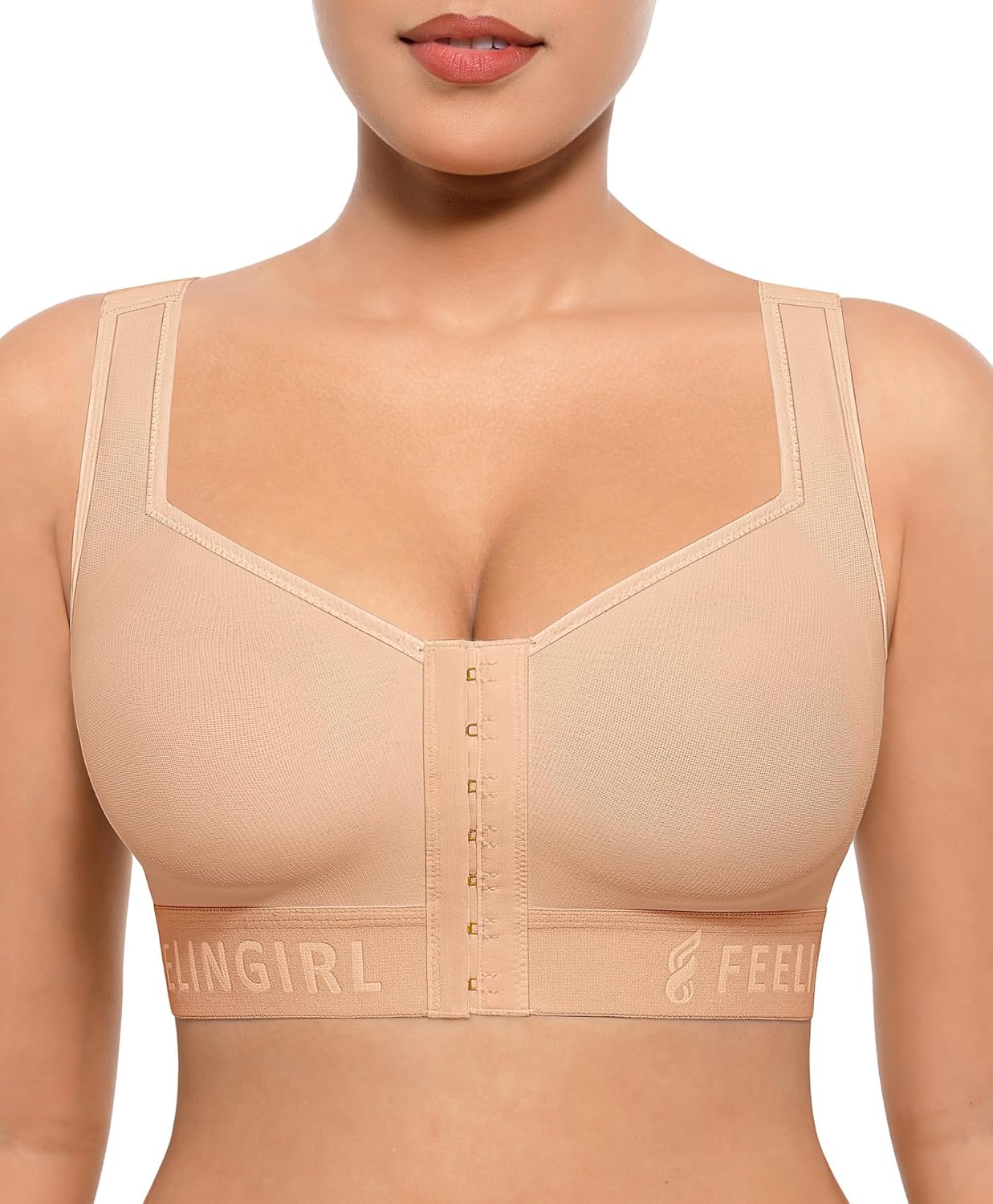 FeelinGirl Post Surgery Bra Front Closure Compression Mastectomy Bra for Women with Wide Adjustable Straps Wirefree Support