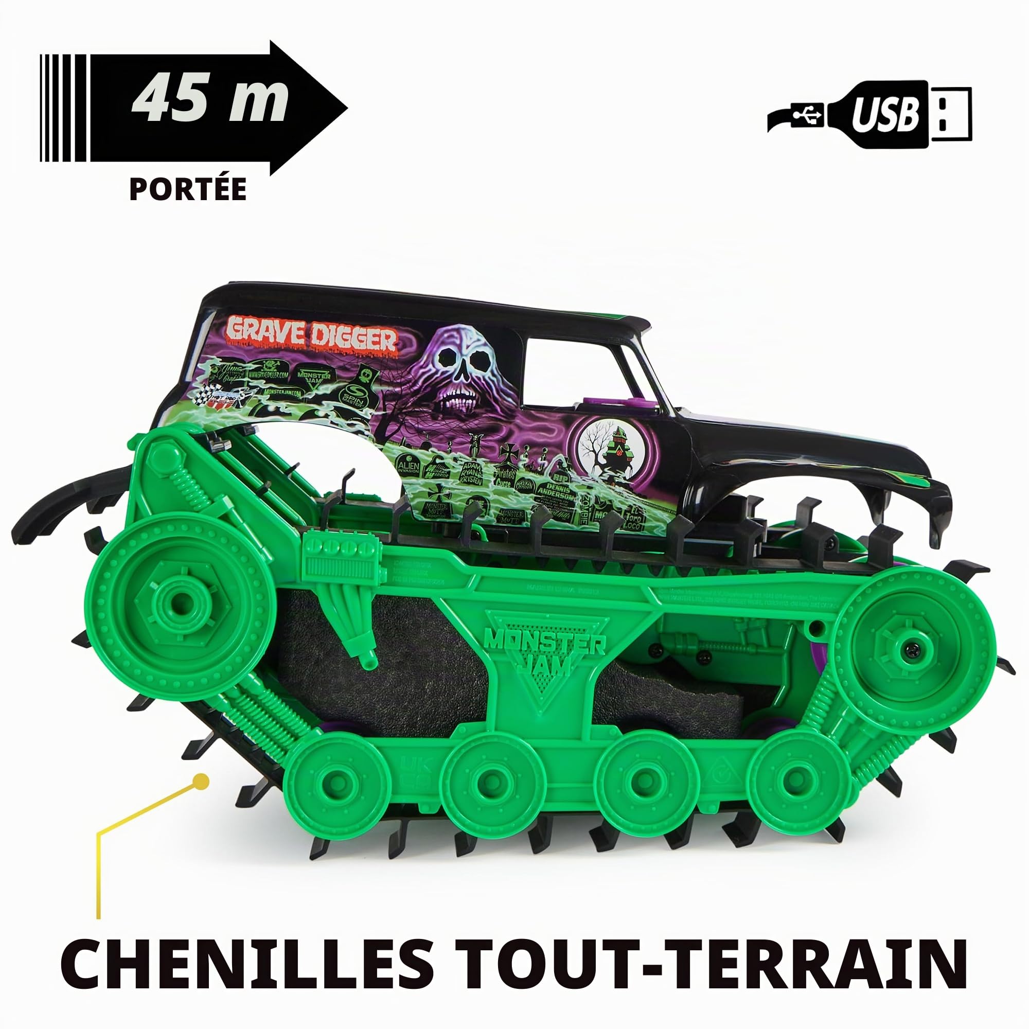 Monster Jam, Grave Digger Trax Véhicule d'extérieur télécommandé, échelle 1:15, Jouets pour Enfants pour garçons et Filles à partir de 4 Ans