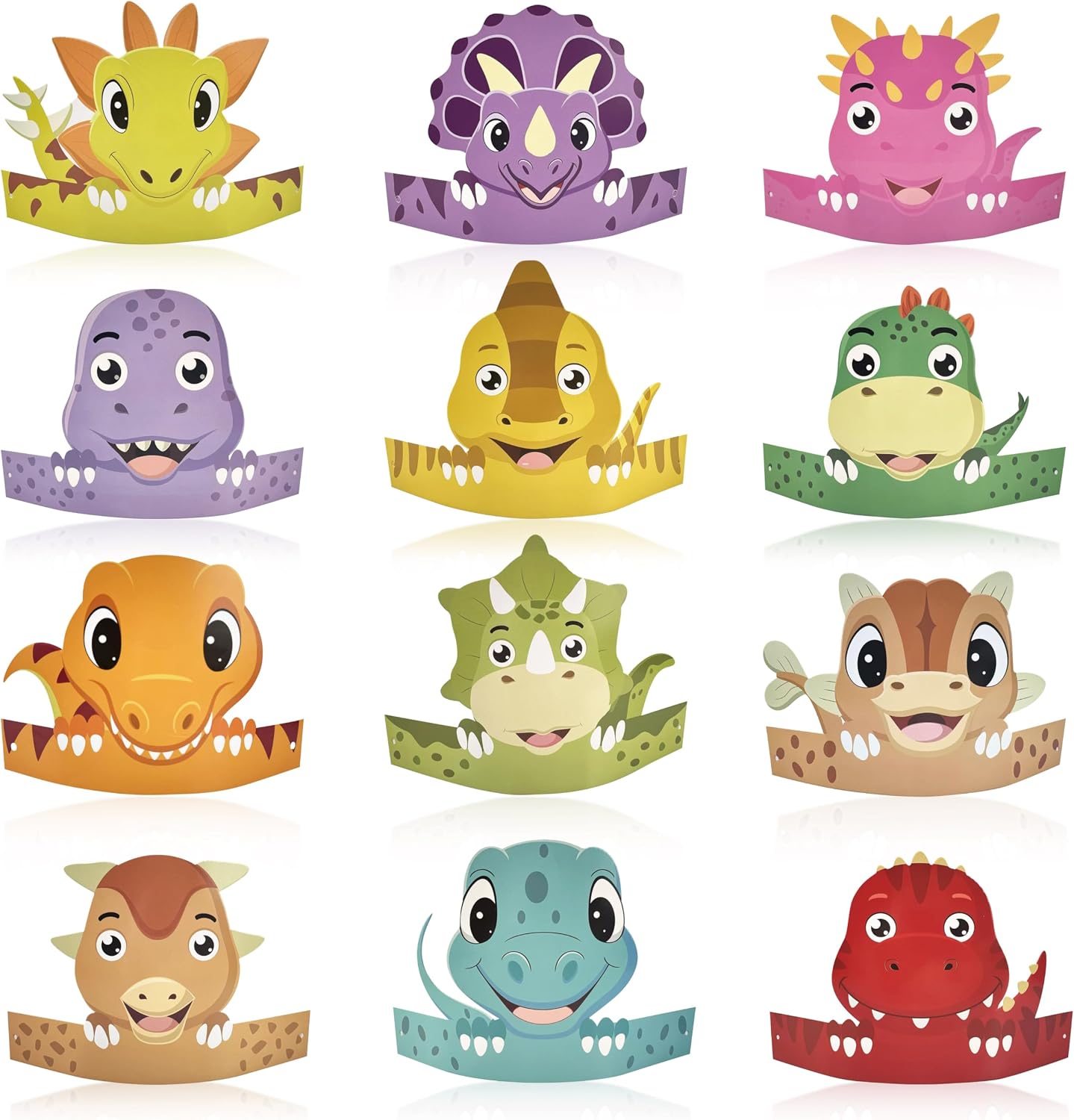 24 Pcs Dinosaur Themed Party Hats Paper Headbands, Birthday Party Celebration Decoration Supplies & Favors