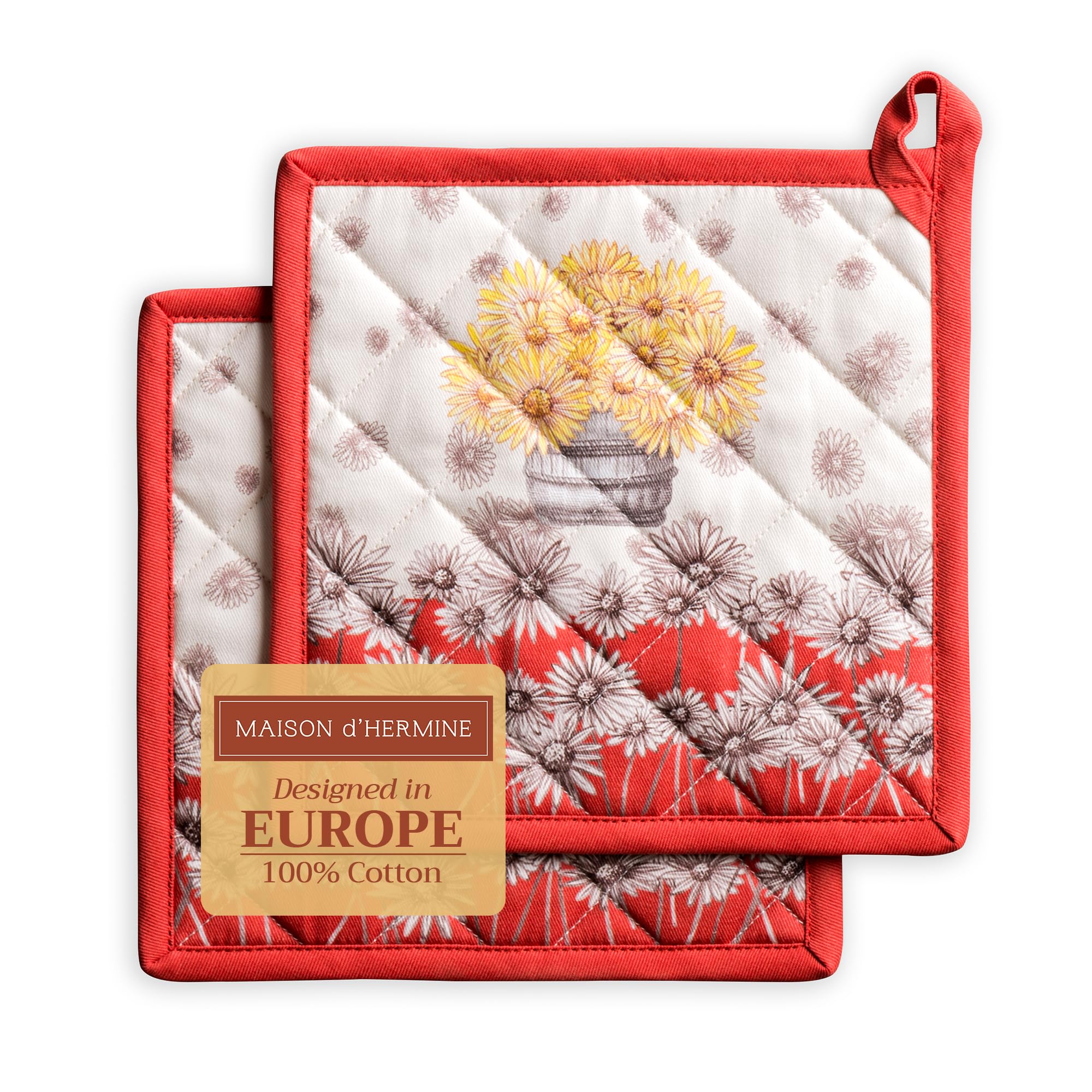 Maison d' Hermine d Bagatelle Set of 2 Pot Holders, 100% Cotton Pot Holders, Oven, Microwave, Grilling, Thanksgiving, Christmas (20cm x 20cm)