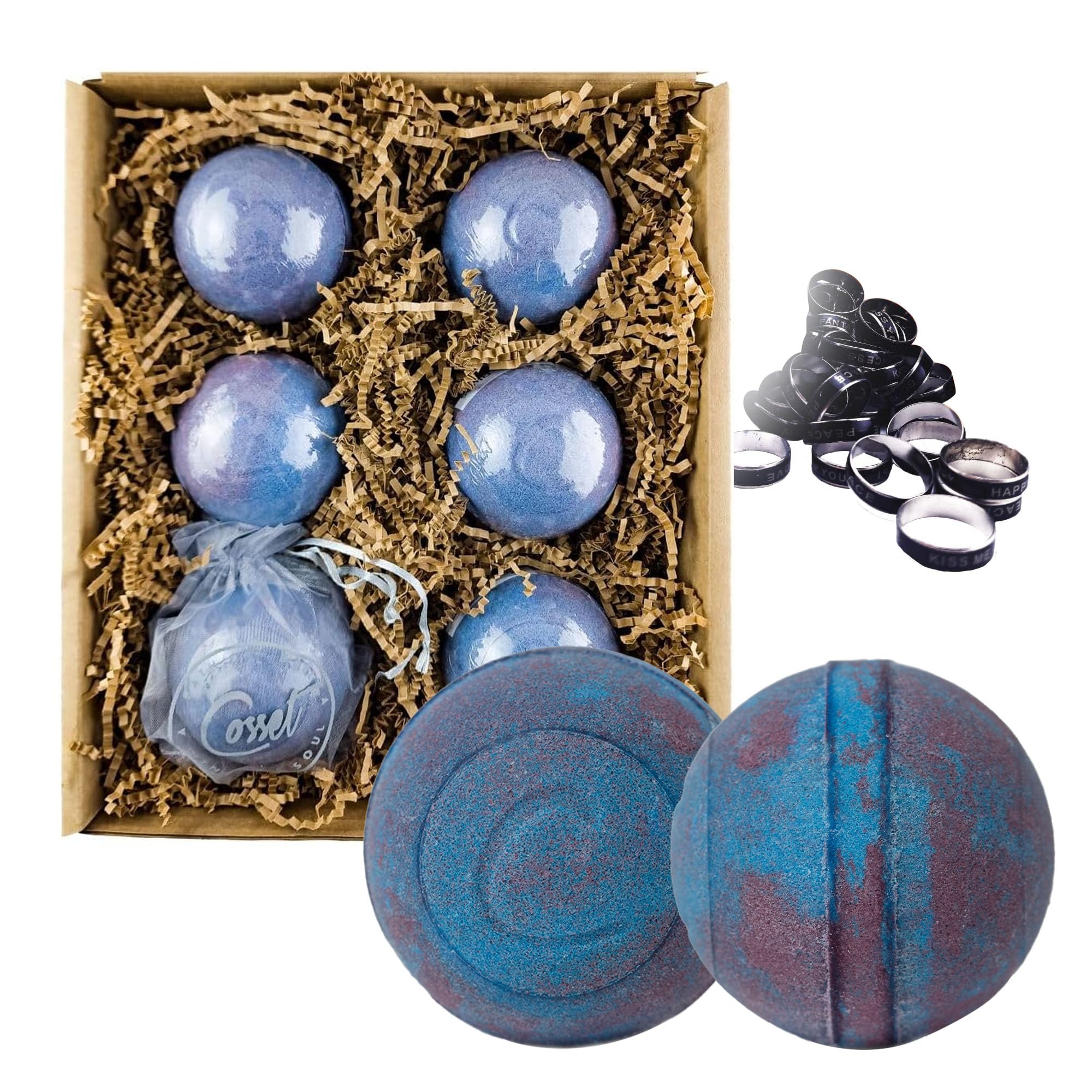 Cosset Bath Bombs - Organic Moody Blues Bath Bombs for Women - Relaxing Bubble Bath Gift Set with Essential Oils - Nourishing and Therapeutic Relaxation - 6pcs