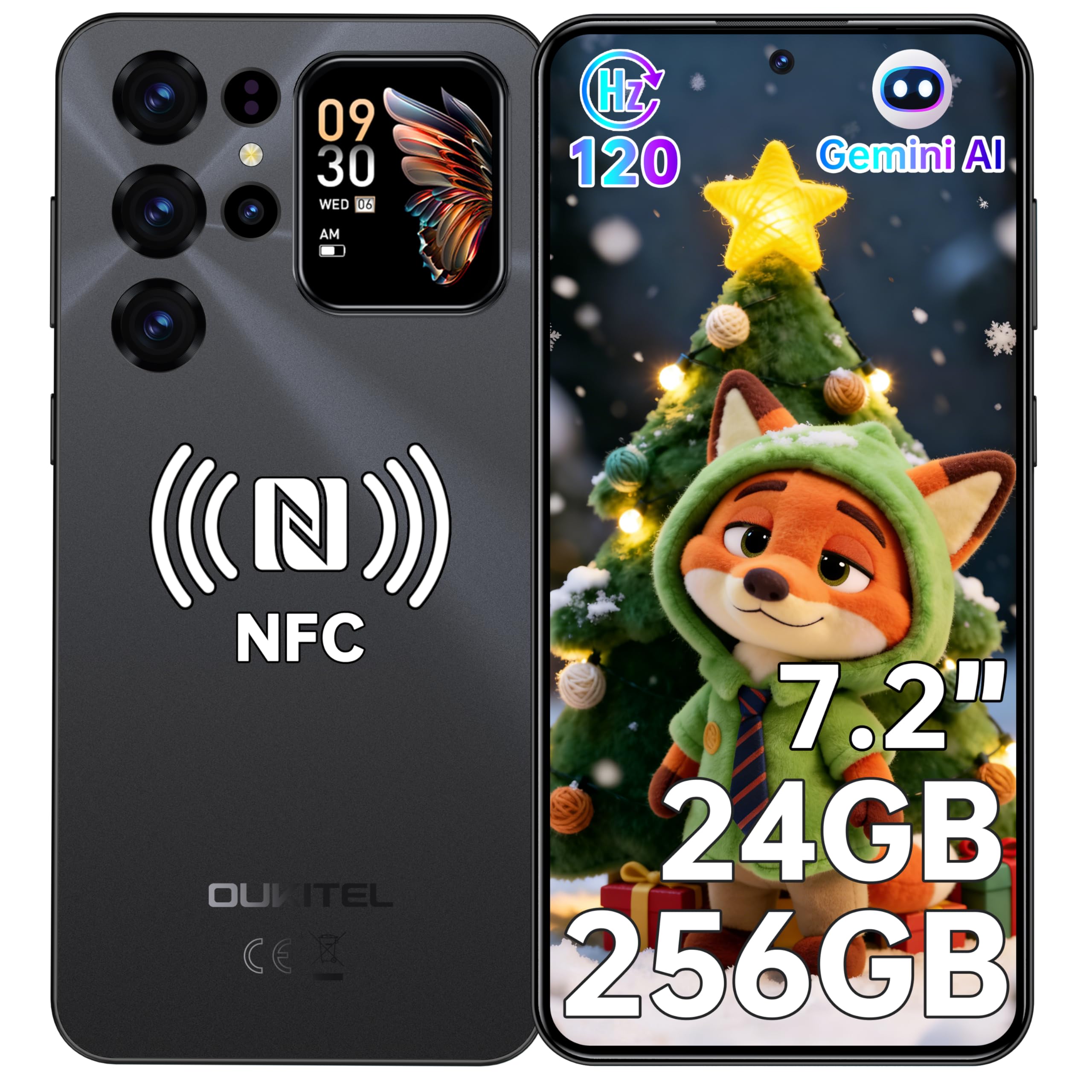 OUKITEL C68 PLUS Smartphone Android - 7.2"HD+ Schermo Grande 120Hz & 1.81" Schermo Posteriore, 24GB RAM+256GB ROM/1TB Telefono Cellulare, 64MP+8MP,6000mAh Cellulari,Dual SIM 4G/Face ID/Fingerprint/NFC