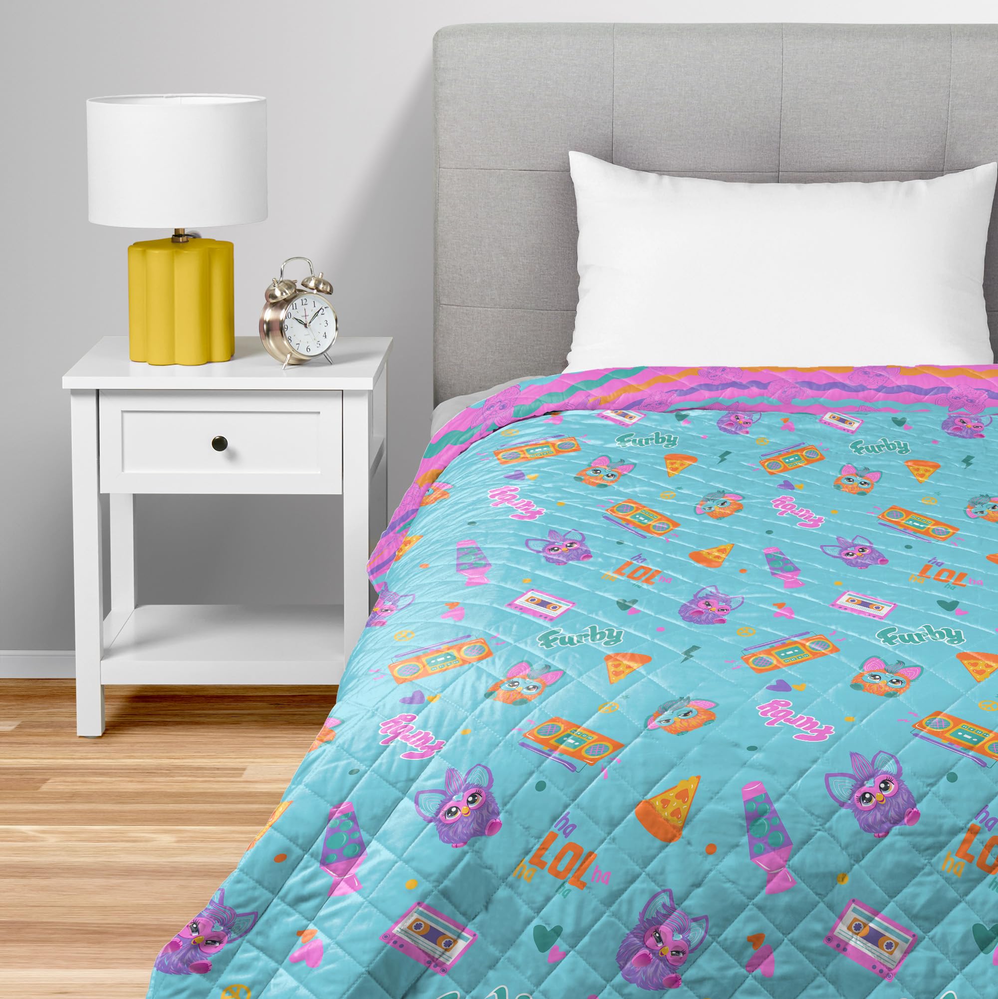 Northwest Furby Party Time Twin Quilted Blanket, Comfy Bed Couch Throw, Adults Boys Girls, Soft Lightweight Bedding for Bed, or Couch, 60 x 80 inches
