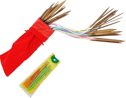 KnitPal Juego de agujas circulares de bambú de 47 pulgadas (47.2in) con 16 pares (patrones gratis), libro electrónico para principiantes, bolsa de