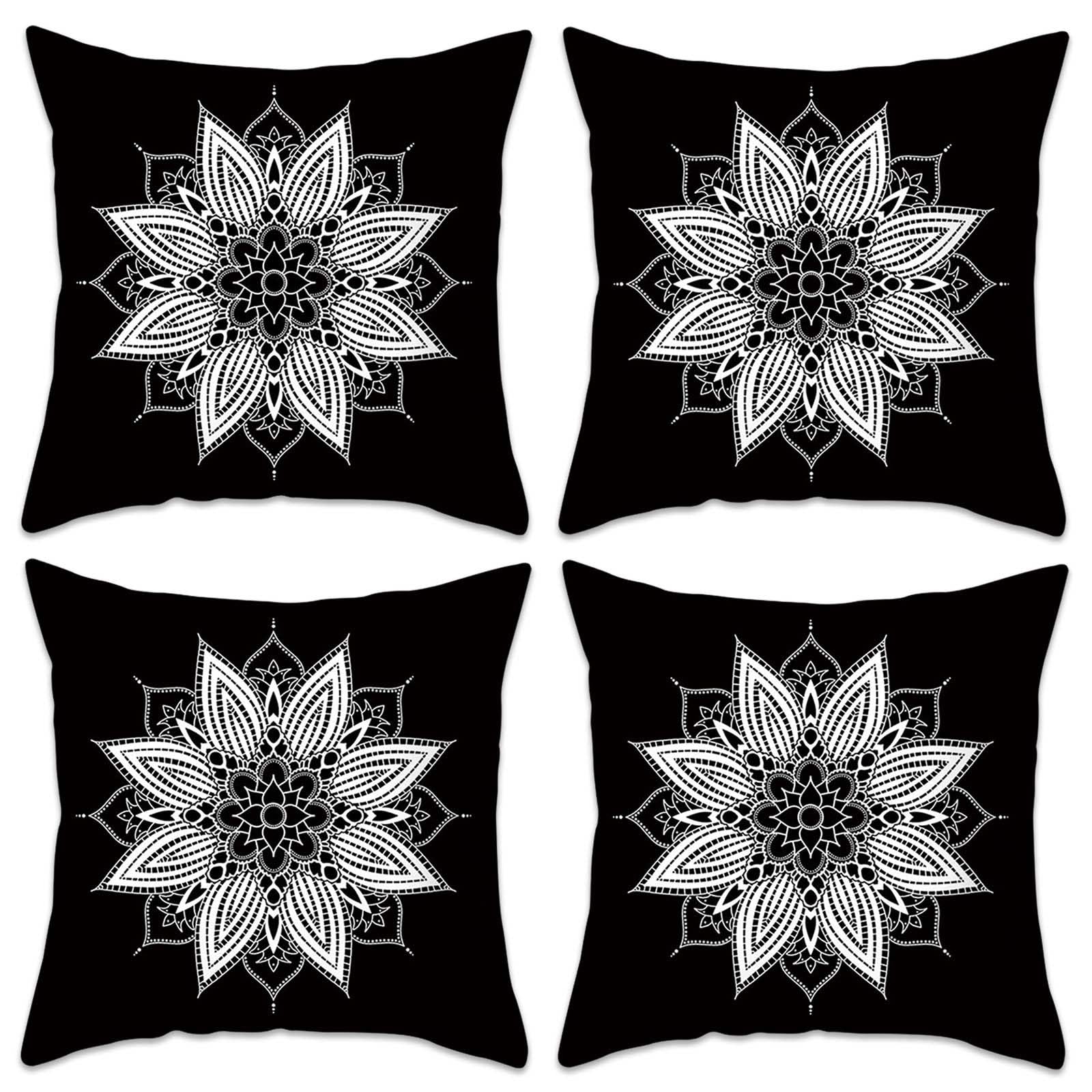Betadistor Black Cushion Cover Furniture Decorative Square Floral Pattern Double Sided Printing Pillow Cover for Home Office Sofa Couch Car Garden 45 x 45cm