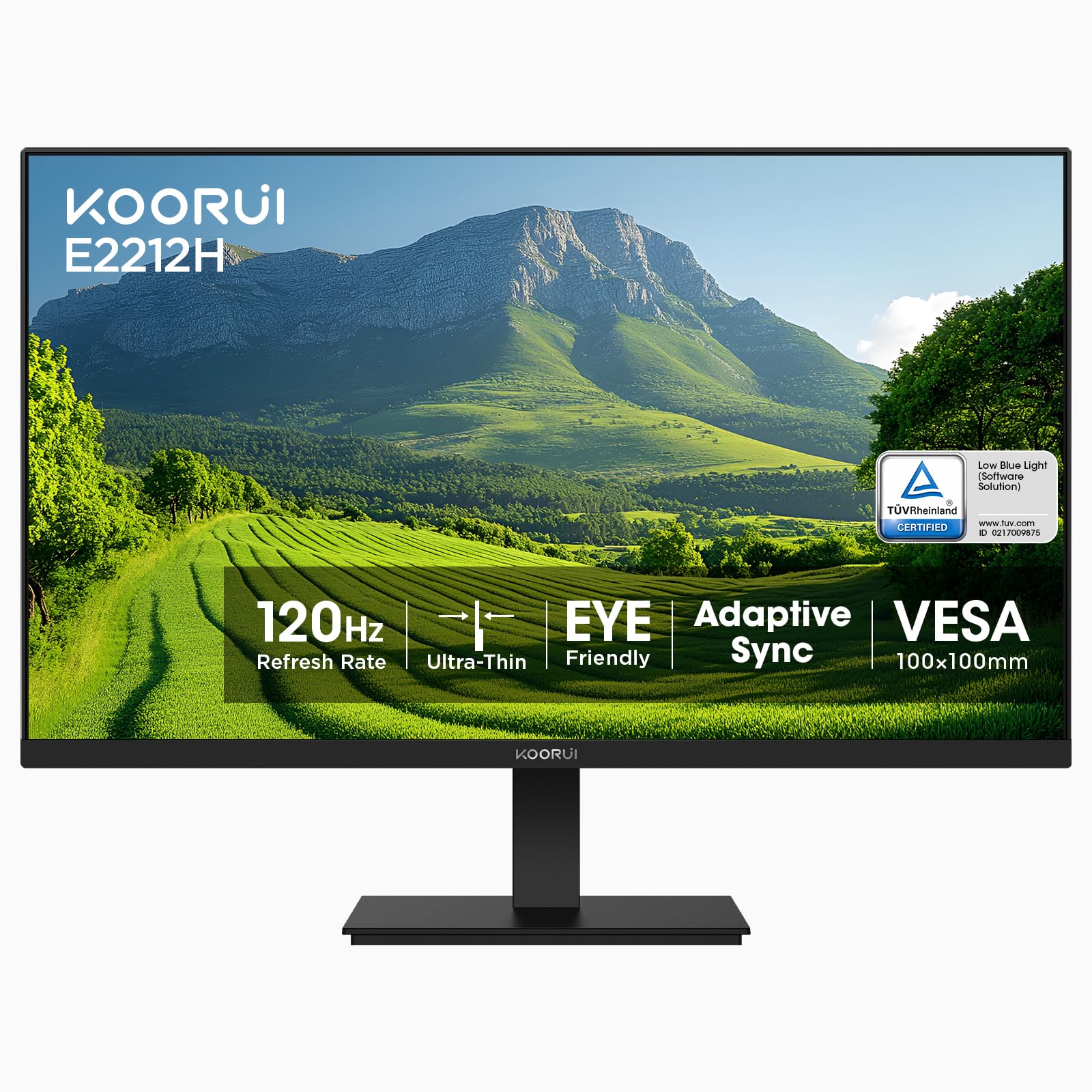 New 22 Inch Computer Monitor FHD 1080P 120Hz PC Gaming Screen VA Panel Ultra-Slim Display 4000:1 Contrast Ratio with Adpitive Sync (HDMI/VGA/VESA Compatible 100x100mm/Audio Out), Tilt, Black