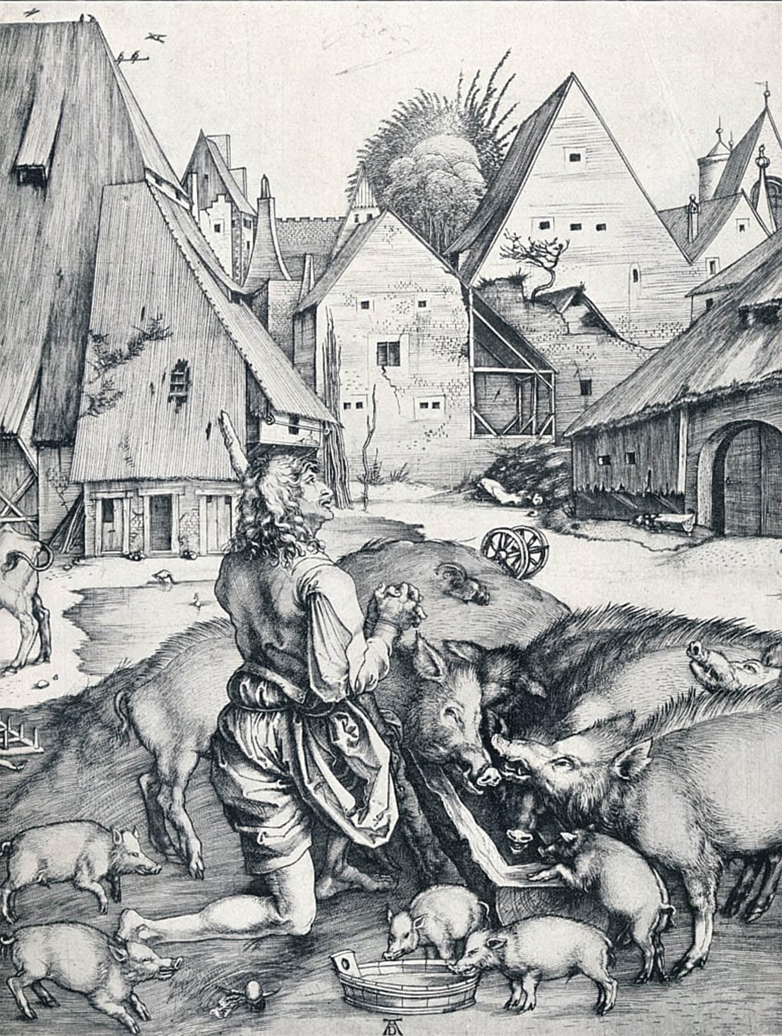 SERENDIPITP Retro Picture Poster Wall Art Pictures Painting the Prodigal Son by Albrecht Dürer Wall Art Canvas Print for Wall Decor 60x90cm