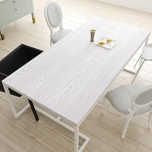 Miniatura 2 de VEELIKE Papel de contacto de madera blanca de 15.7 x 354 pulgadas, papel tapiz de madera con textura plateada, autoadhesivo, extraíble, impermeable,