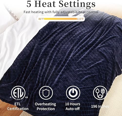 Miniatura 2 de CAROMIO Manta eléctrica térmica tamaño King con doble control, manta térmica de franela sherpa, manta térmica suave y gruesa para sofá con 5 ajustes