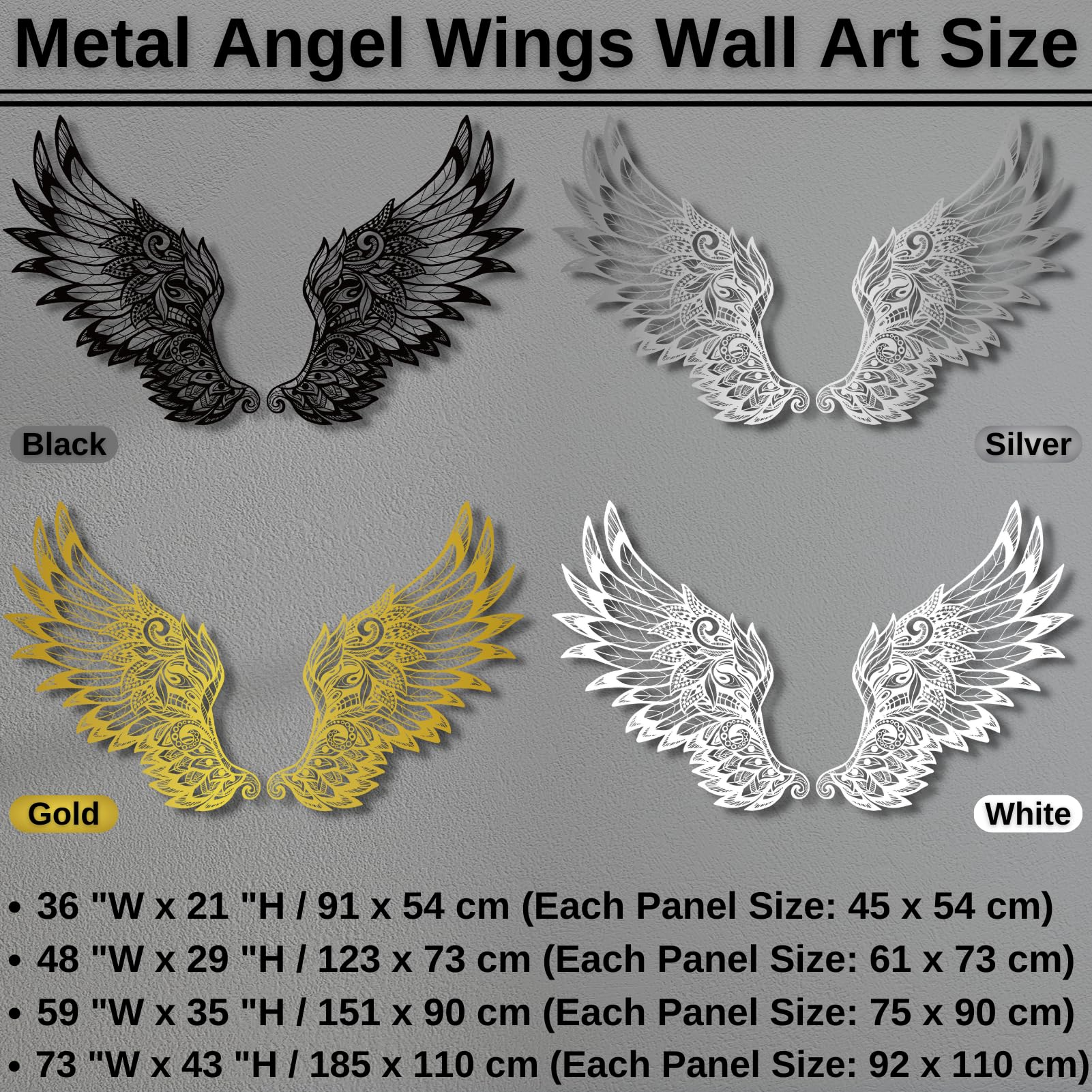 Nowoczesna, minimalistyczna dekoracja ścienna z metalu: duże skrzydła anioła do zawieszenia – pomysł na prezent na rocznicę i miłość (150 x 89 cm / 151 90 cm)