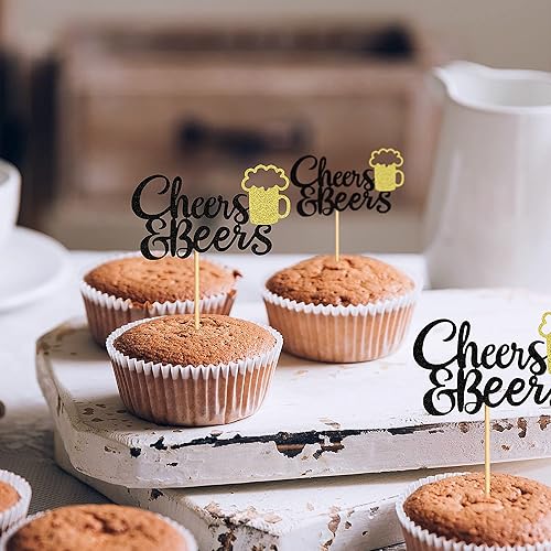 Miniatura 7 de Ercadio Paquete de 24 adornos para cupcakes de Cheers and Beers con taza de cerveza con purpurina para cupcakes, baby shower, cumpleaños, cervezas