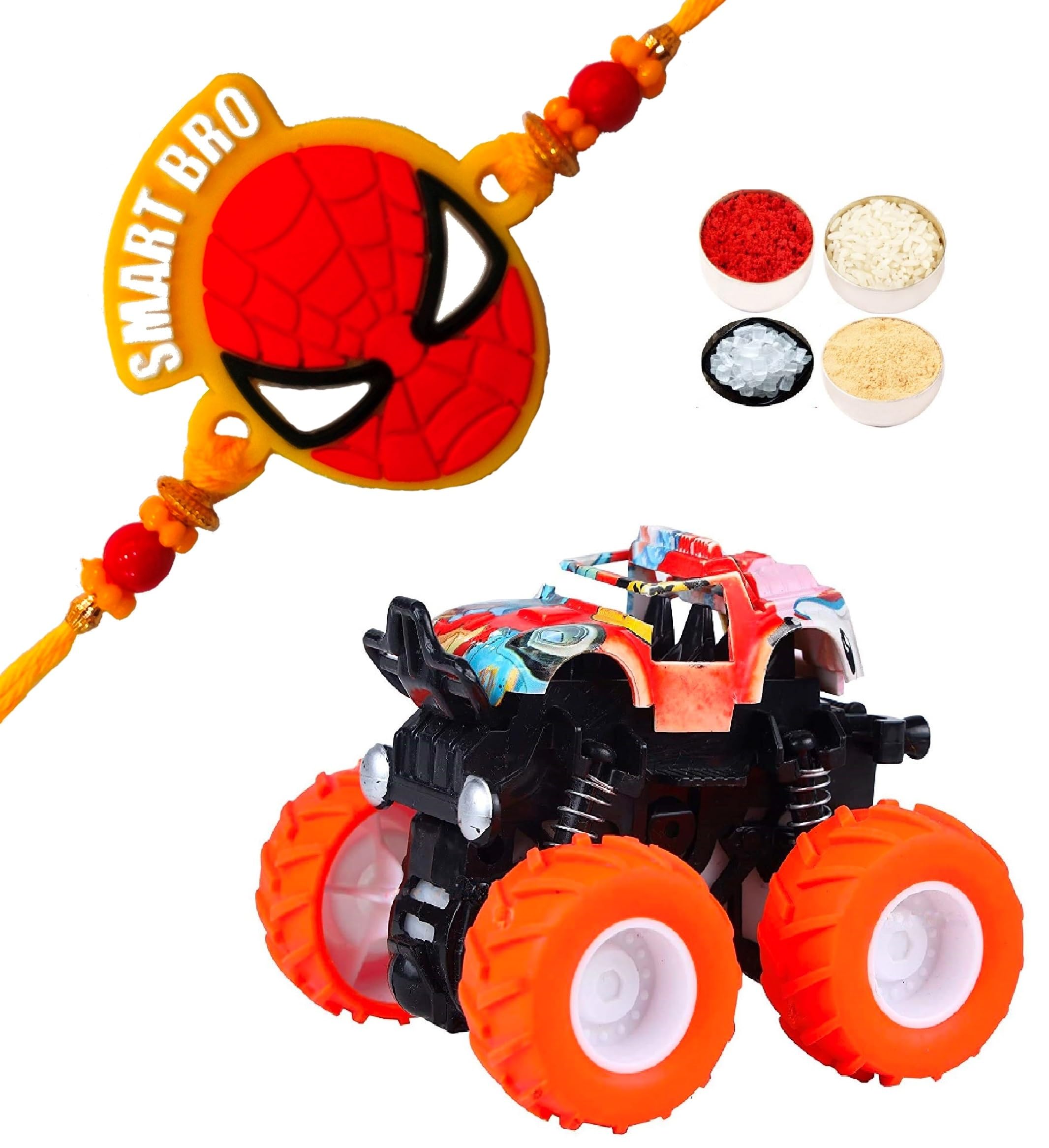 Velour Shoppe Spiderman Rakhi For Kids Smart Bro,Sturdy Monster Toy Car&Roli Chandan Chawal Mishri Pack For Brother Bhai Bhaiya (B0D8ZNJ815) Amazon Price History, Amazon Price Tracker