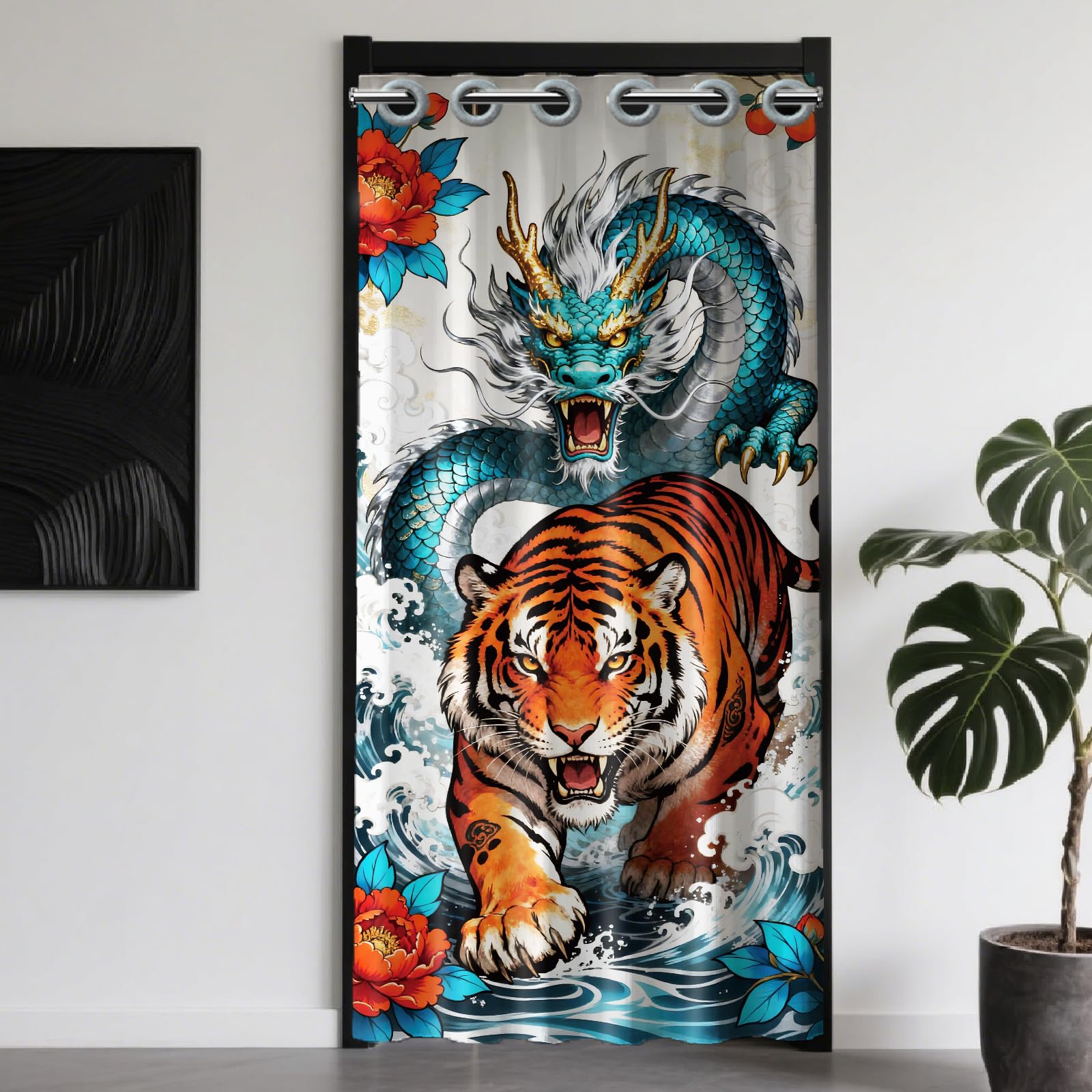 Rideau de porte dragon déco asiatique pour salon et restaurant