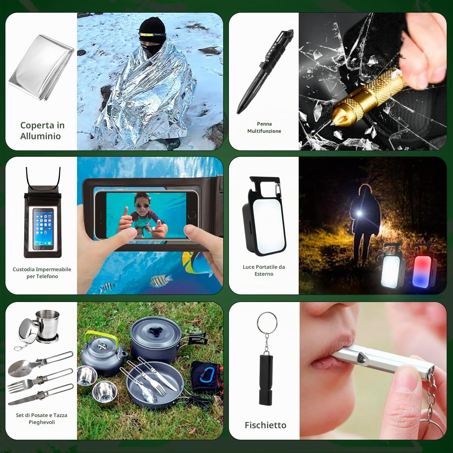 Calendario Avvento 2025 Uomo, 24pcs Kit Sopravvivenza Campeggio, Bushcraft Survival Accessori con Coperta Termica e Fischio, Regali di Natale Calendario dell Avvento per Adulti e Adolescenti