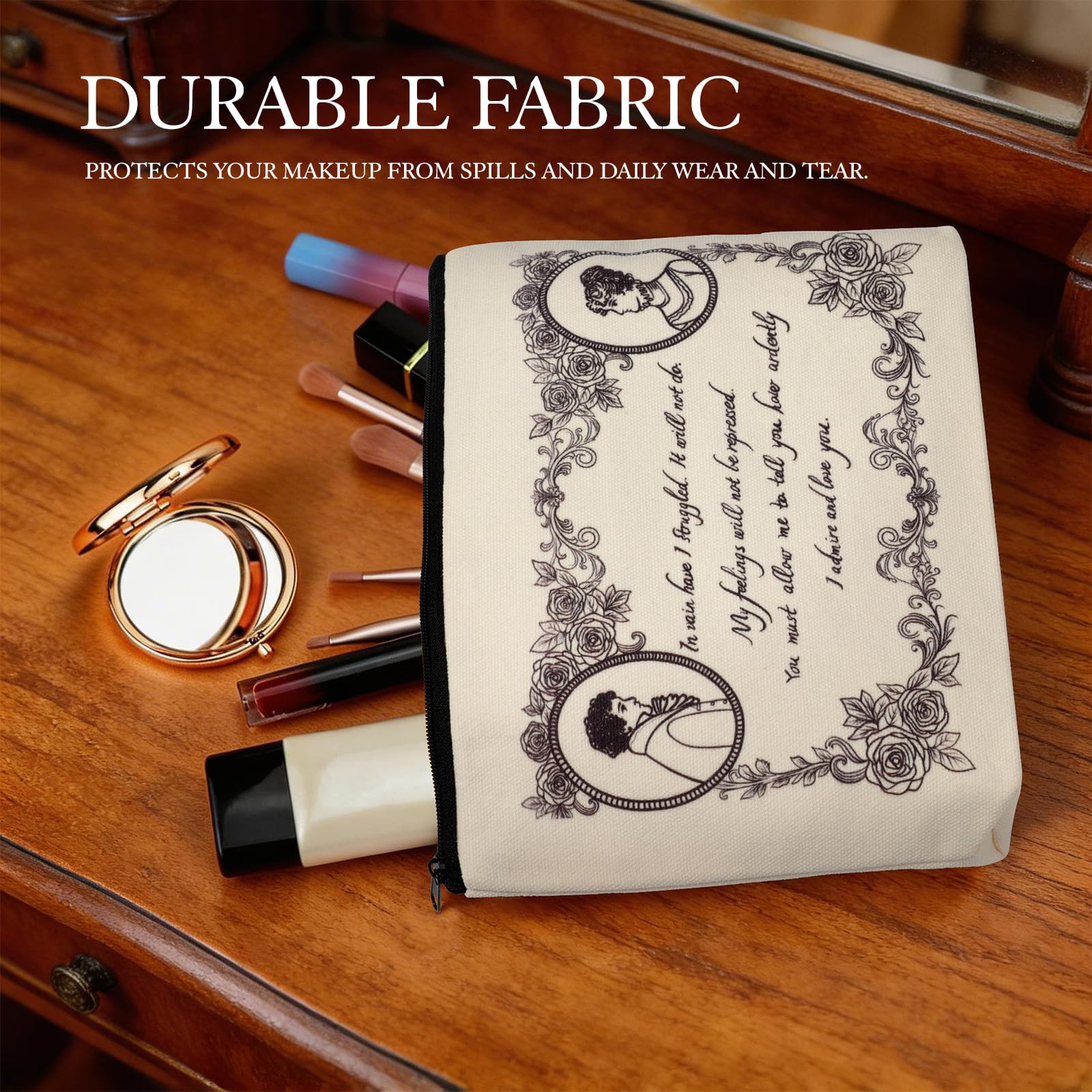 S&ZG Literary Classic Novel Makeup Bag, Jane Austen Gifts, Cute Merch Travel Small Makeup Bag for Purse, Book Lover Gifts for Women