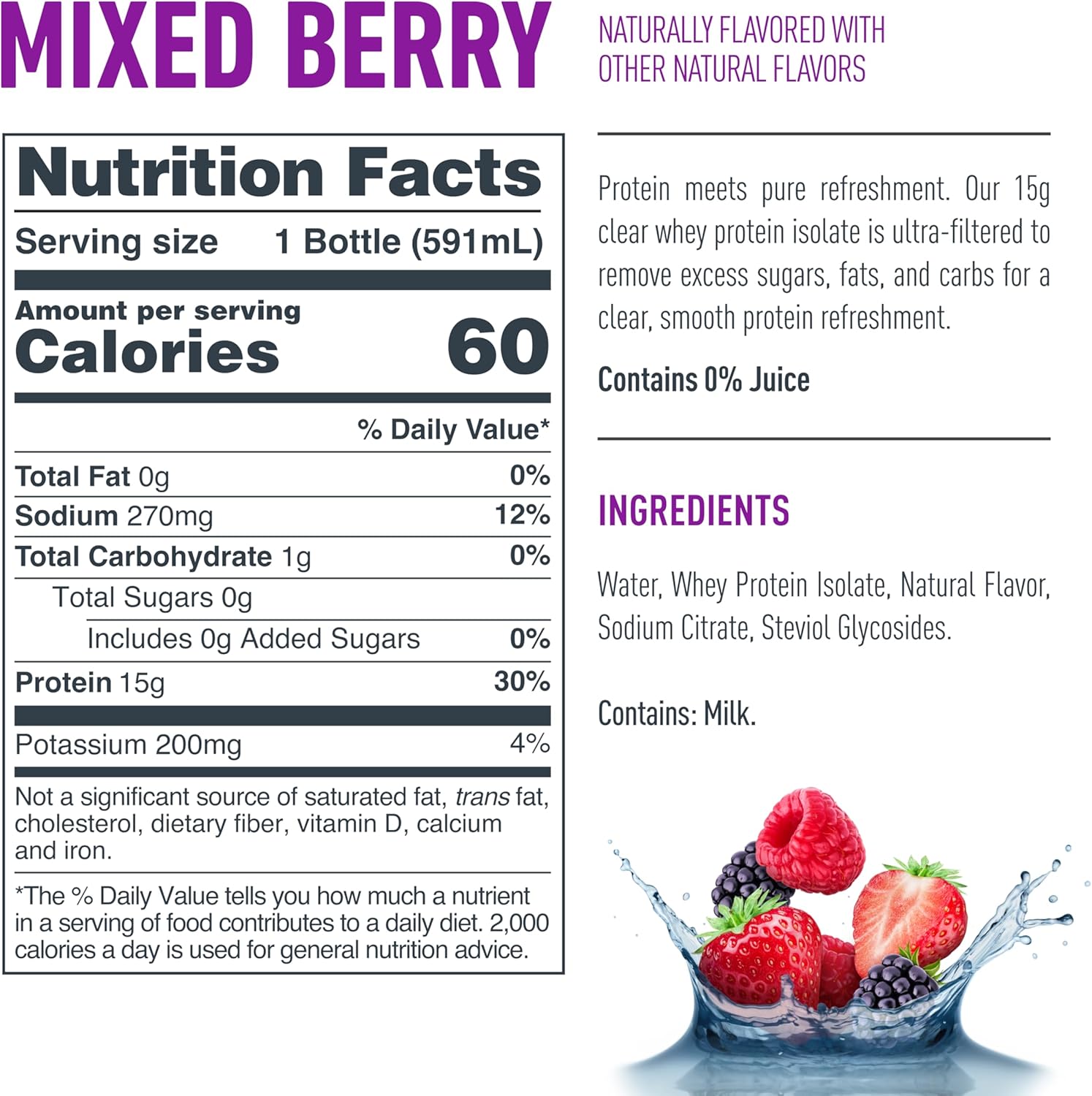 Isopure Zero Carb 100% Pure Whey Isolate Unflavored Protein Powder 3 Lbs + 1 Bottle of Clear Protein Water with Electrolytes, 15g Whey Protein Isolate, Zero Sugar, Mixed Berry, 20 fl oz Bottle