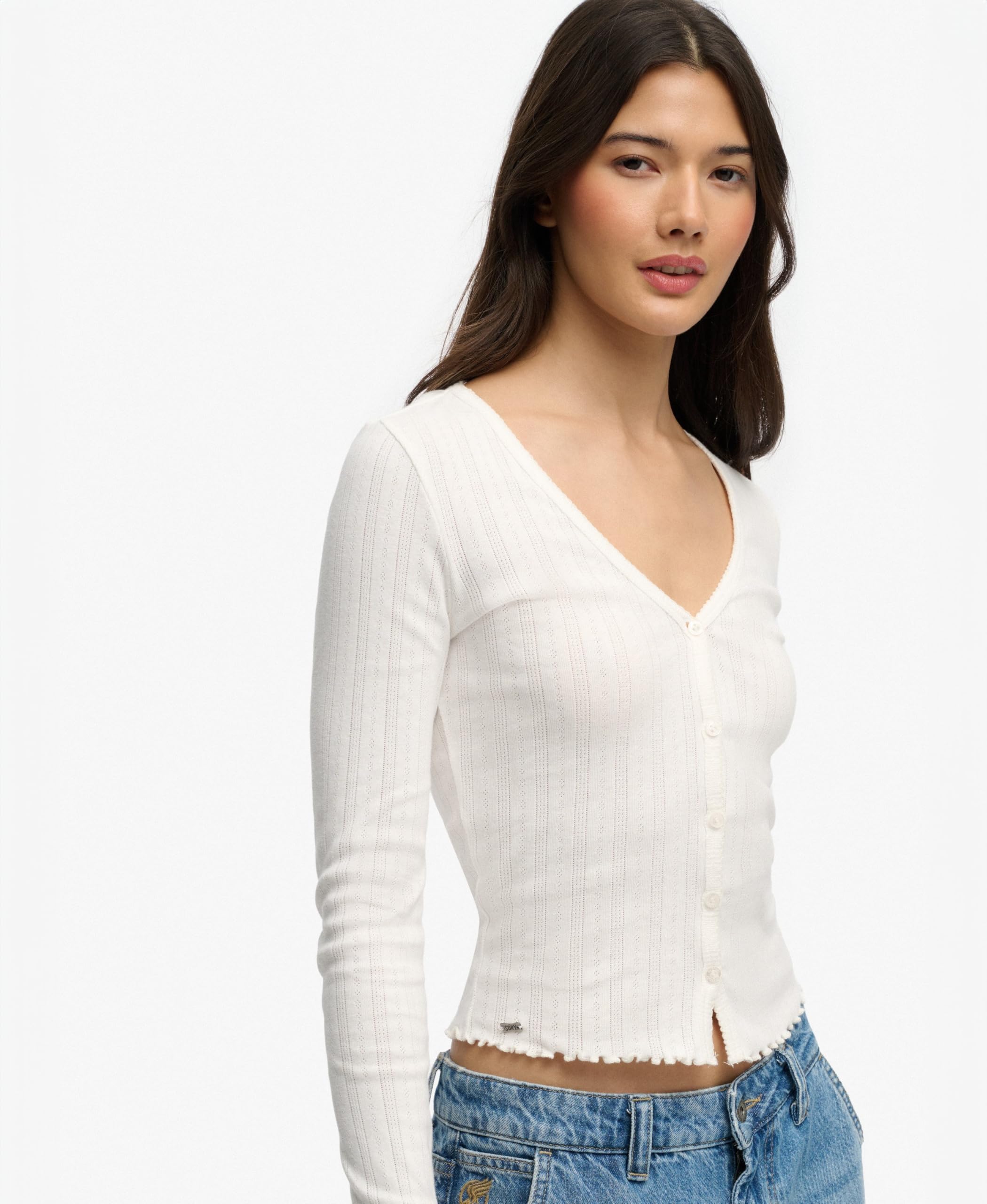 Superdry ATH Ess Pointelle Cardigan T-Shirt Donna