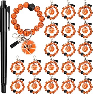 20 Pcs Basketball Keychain Team Gifts Wood Bead Sports Charm Wristlet Bracelet for Basketball Coach Student teacher