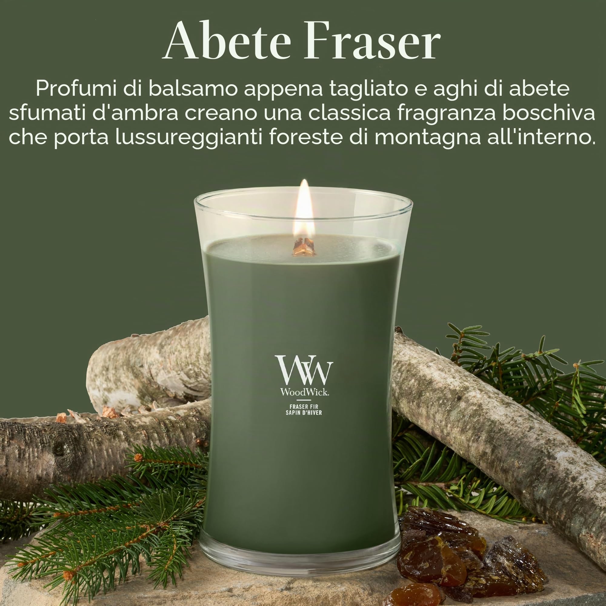 WoodWick Hourglass Candela Profumata Grande | Fraser Fir | Con Stoppino Scoppiettante | Fino a 130 Ore