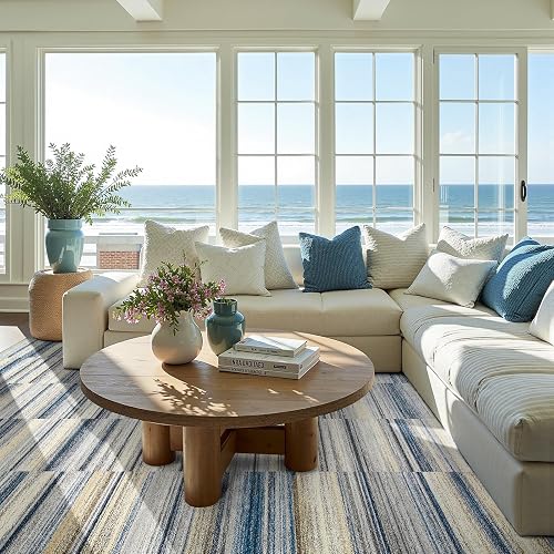 jinchan 8x10 Area Rug Washable Modern Abstract Living Room Rug, Blue