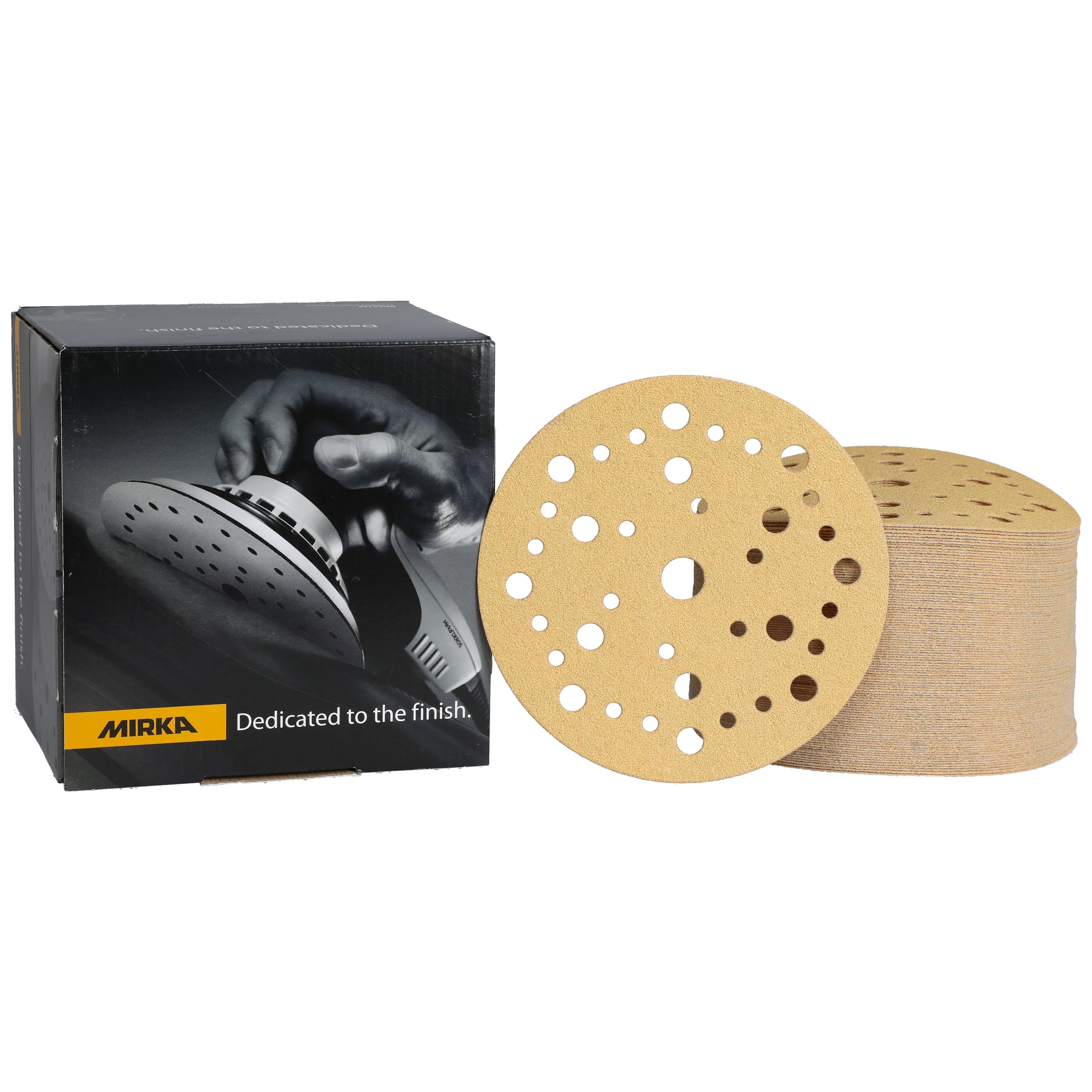 Mirka Gold Carta abrasiva universale Ø 150 mm a strappo 37 fori, grana P80, 100 pezzi, Per levigare intonaco, stucco, truciolato, legno, vernice