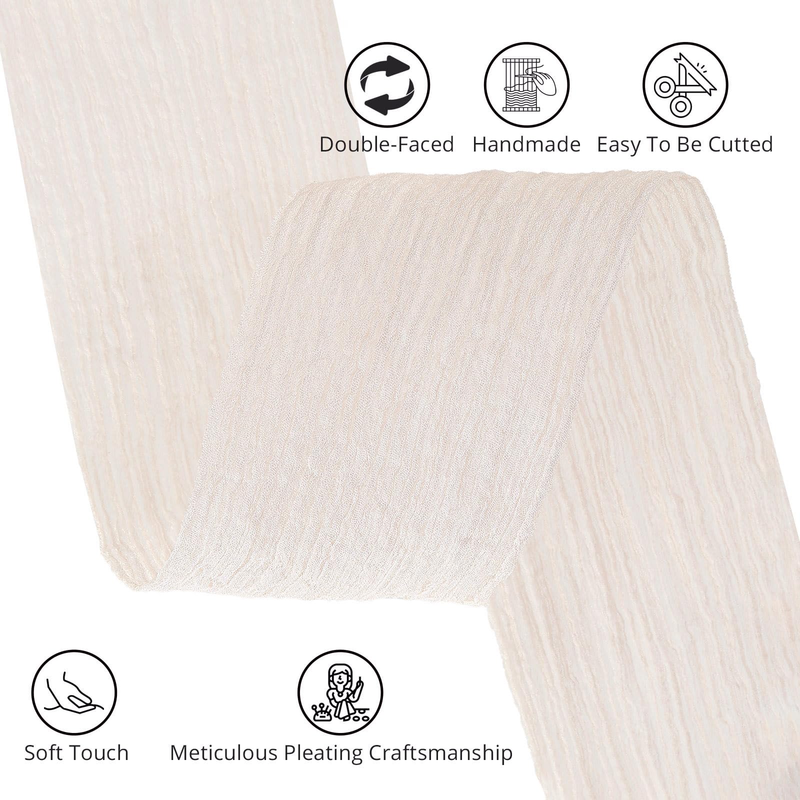 Pretty Jolly Crinkle Chiffon Ribbon for Flower Bouquet 2 Inch Beige Tulle Ribbon for Gift Wrapping Handmade Silk Ribbon 9 Yards Double Faced Ribbons for Crafts Hair Wedding Invitation Baby Shower - Image 3