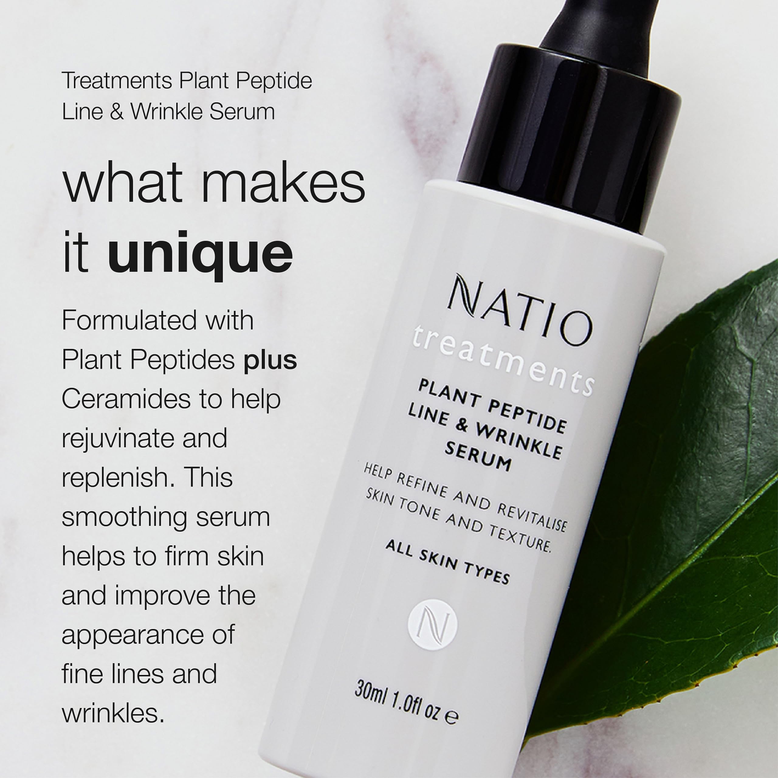 Natio Australia Traitements Sérum Rides et Ridules Aux Peptides Végétaux - Sérum Anti-Vieillissement à Base de Céramides - Sérum Visage - 30 ml