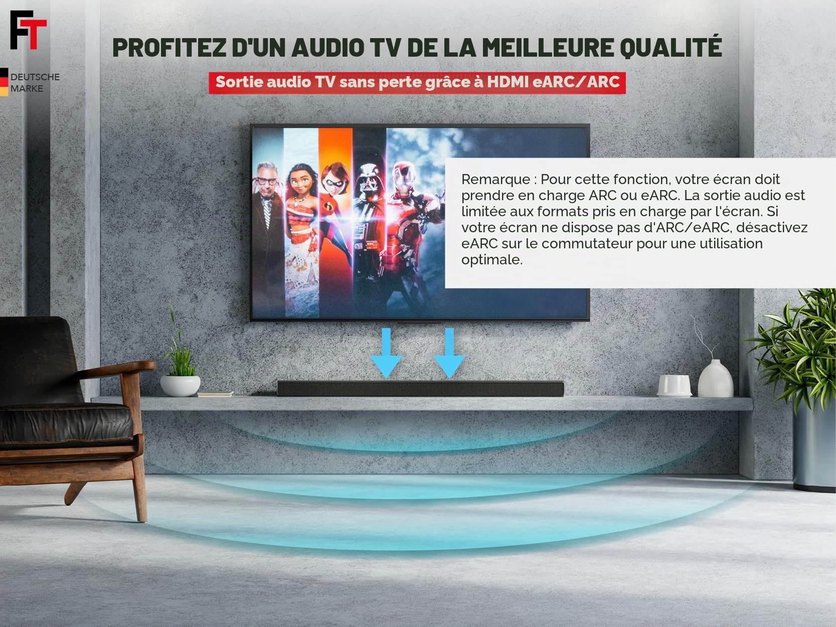 FeinTech SW411 Commutateur HDMI 2.1 4 en 1 avec extracteur audio pour systèmes audio avec entrée HDMI, Toslink et AUX, prend en charge 4 K 120 Hz et 8 K