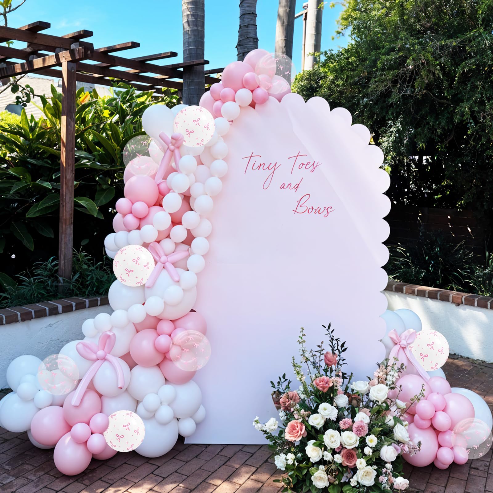 Rosa Schleife Luftballons 30,5 cm Pastell Helles Baby Rosa Weiß Kokette Ballon Bogen Druck Party Ballon für Mädchen Frauen Prinzessin Braut Babyparty Kokette Geburtstag Thema Hochzeitstag Dekor