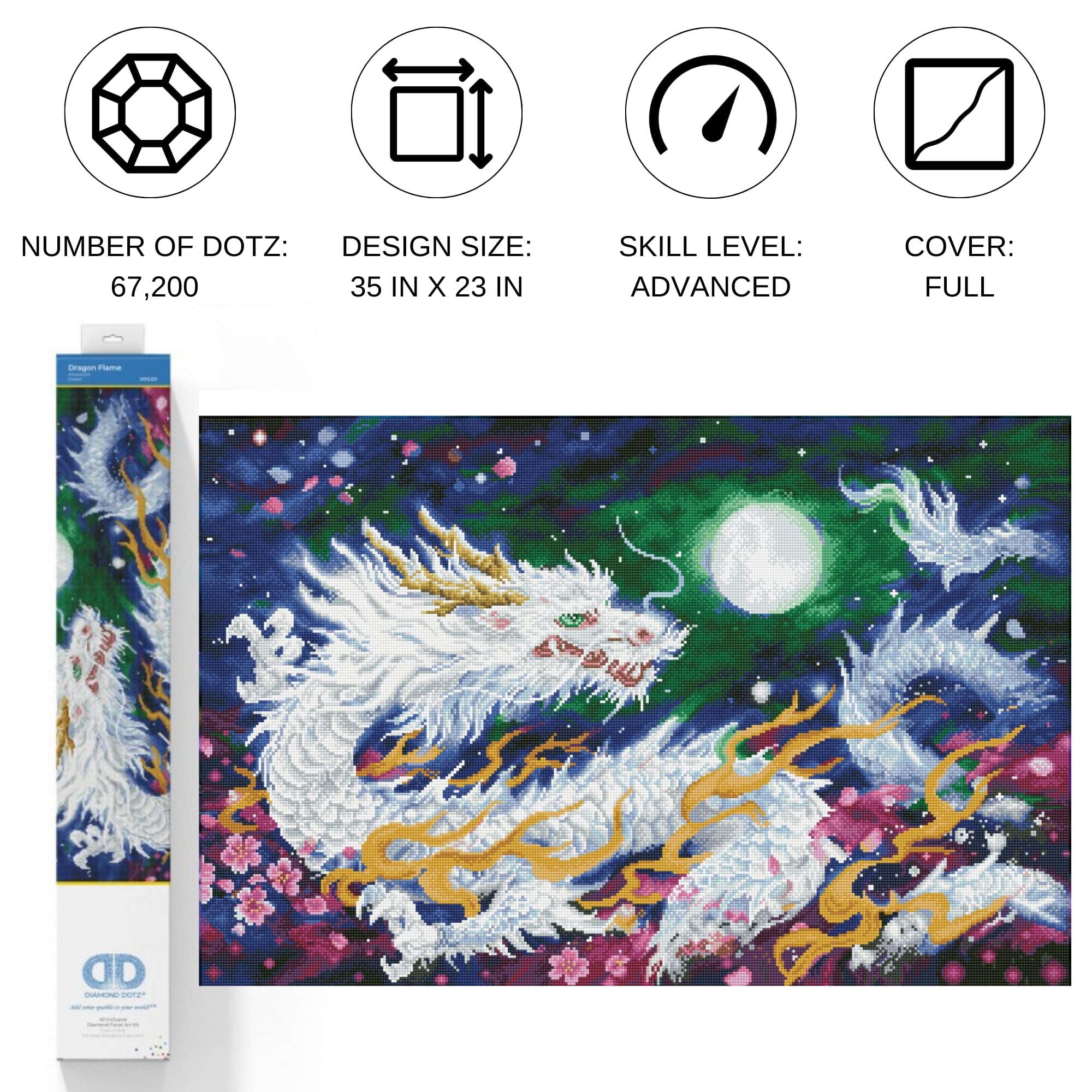 Diamond Dotz DD15-021 Dragon Flame, rozmiar ok. 91 x 60 cm, malowanie diamentami, błyszczący obraz do samodzielnego wykonania, dla dzieci i dorosłych