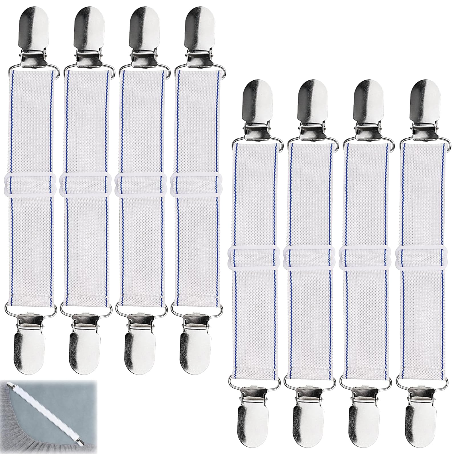 shweehon 8 PCS Bed Sheet Clips, Bed Sheet Grippers, Sheet Holders for Bedding, Sheet Clips for Bedding, Mattress Sheet Corner Clips, for Bedding, Mattress, Bed Sheets, Sofa Cushion(White)