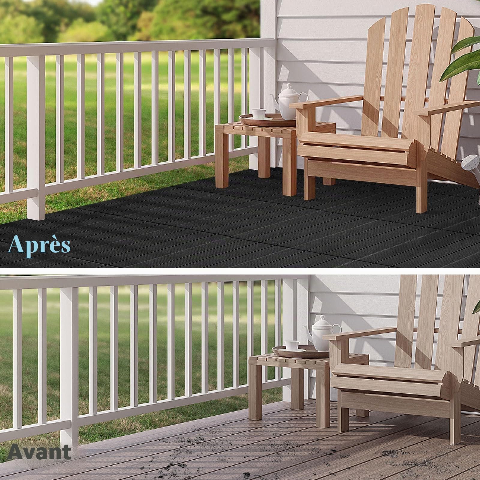 Lot de 36 dalles de terrasse en plastique composite emboîtables - Résistantes aux intempéries - Pour terrasse, balcon, béton - 30 x 30 cm - Gris foncé