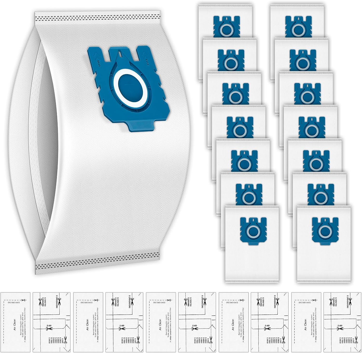 (20 Pack) Dust Bags Airclean Filters Compatible with Miele GN Vacuum Cleaner, C1, C2, C3, S227, S240, S270, S400, S400i, S600, S2, S5, S8 Series, 3D Efficiency Hoover Bag, Vacuum Bags