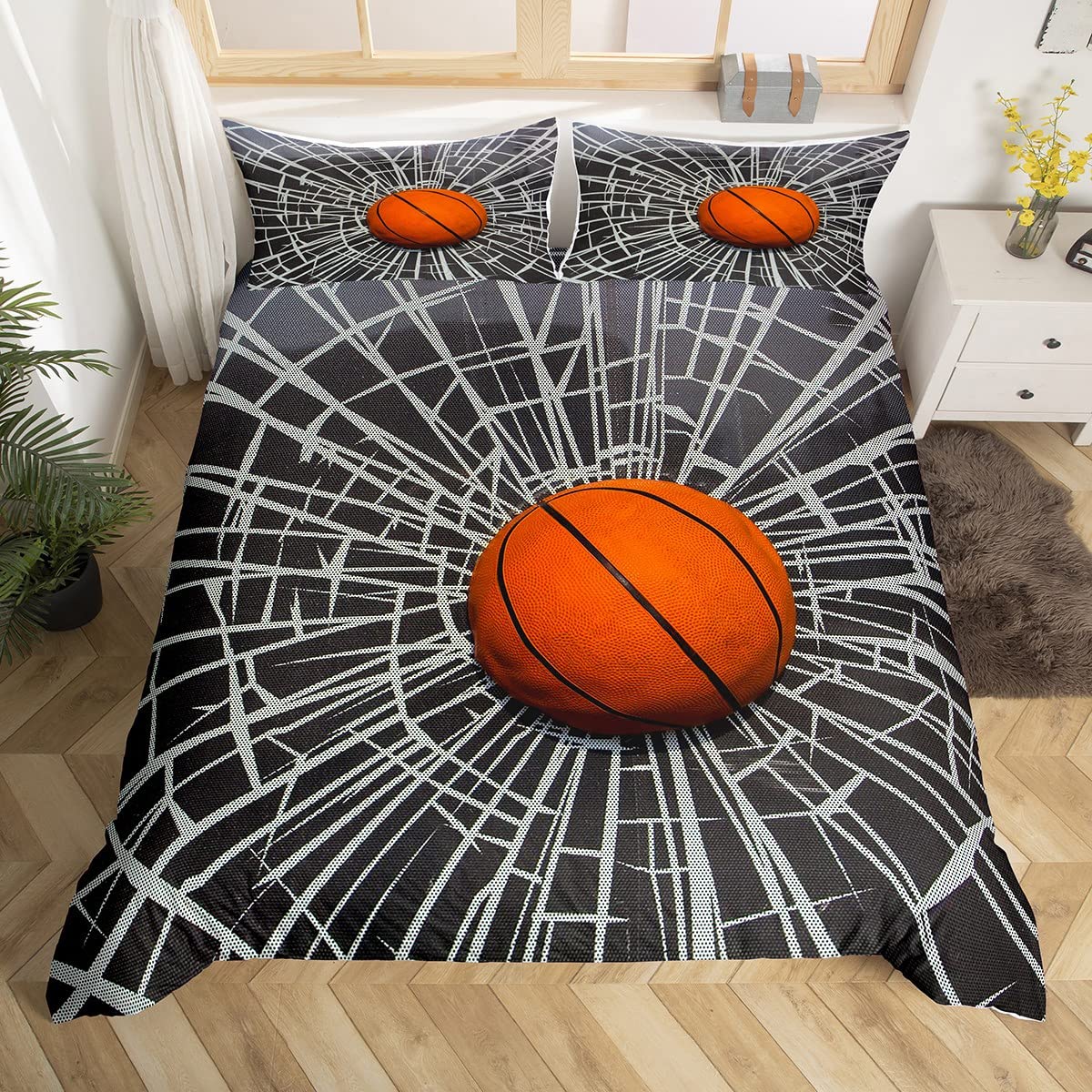 Basketbal beddengoedset, 3D-bal sport hoeslaken voor jongens
