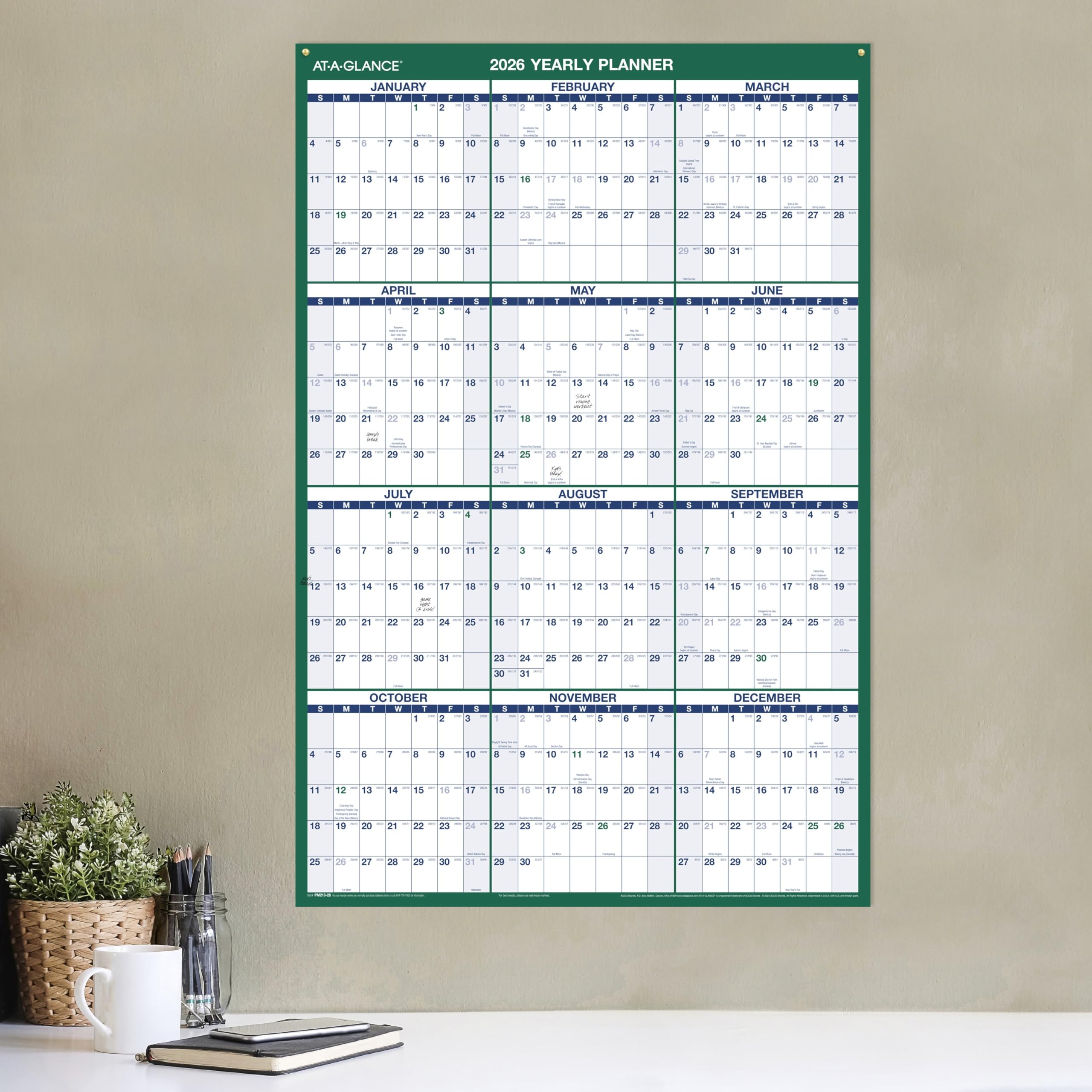 AT-A-GLANCE Calendario 2026 cancellabile, planner da parete cancellabile a secco, 61 x 91,4 cm, grande, verticale, reversibile (PM2102826)
